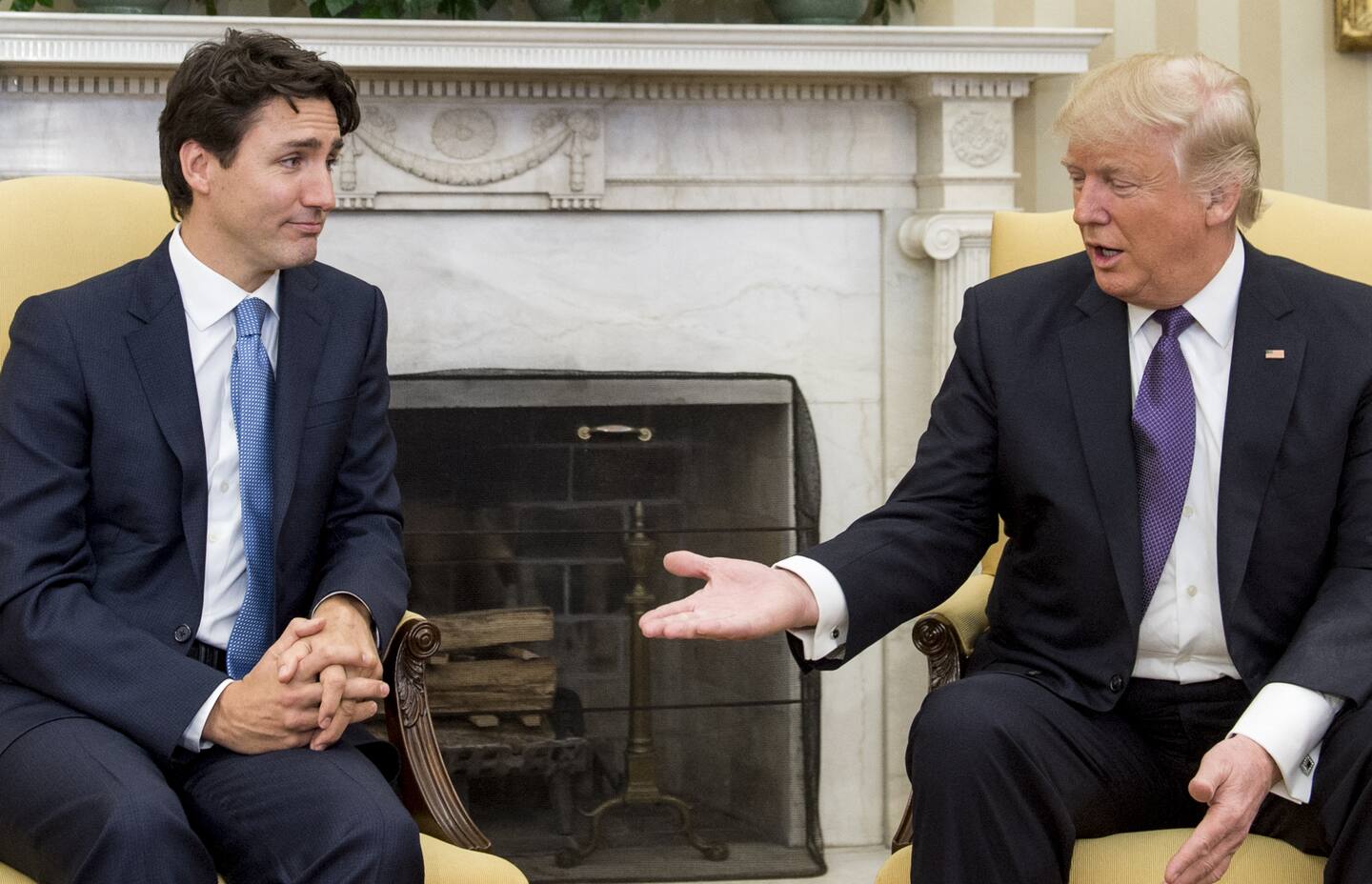 US President Donald Trump and then-Canadian Prime Minister Justin Trudeau met in the Oval Office in 2017. Photo / AFP