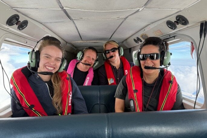  Some of the team from Upwell Turtles, DoC, Niwa, and Monash University on a monitoring mission. Photo / Sean Williamson