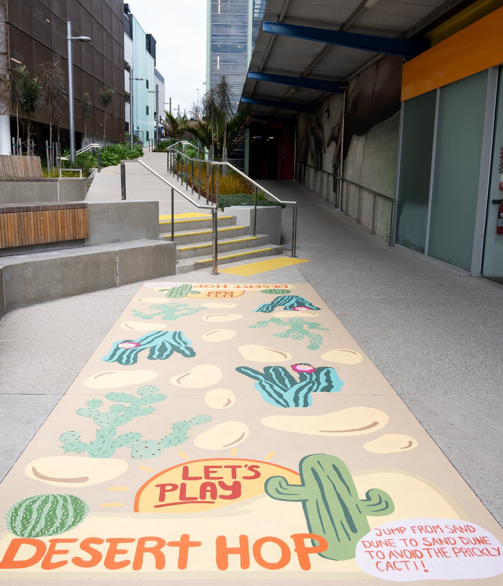  The Desert Hop mural on Elizabeth St near the Grey St roundabout has a desert theme with prickly cactus plants to dodge among the sand dunes. Photo / Brydie Thompson