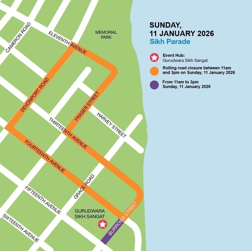  The Tauranga Sikh Parade road closure map for 11 January 2026.  Image / Supplied.