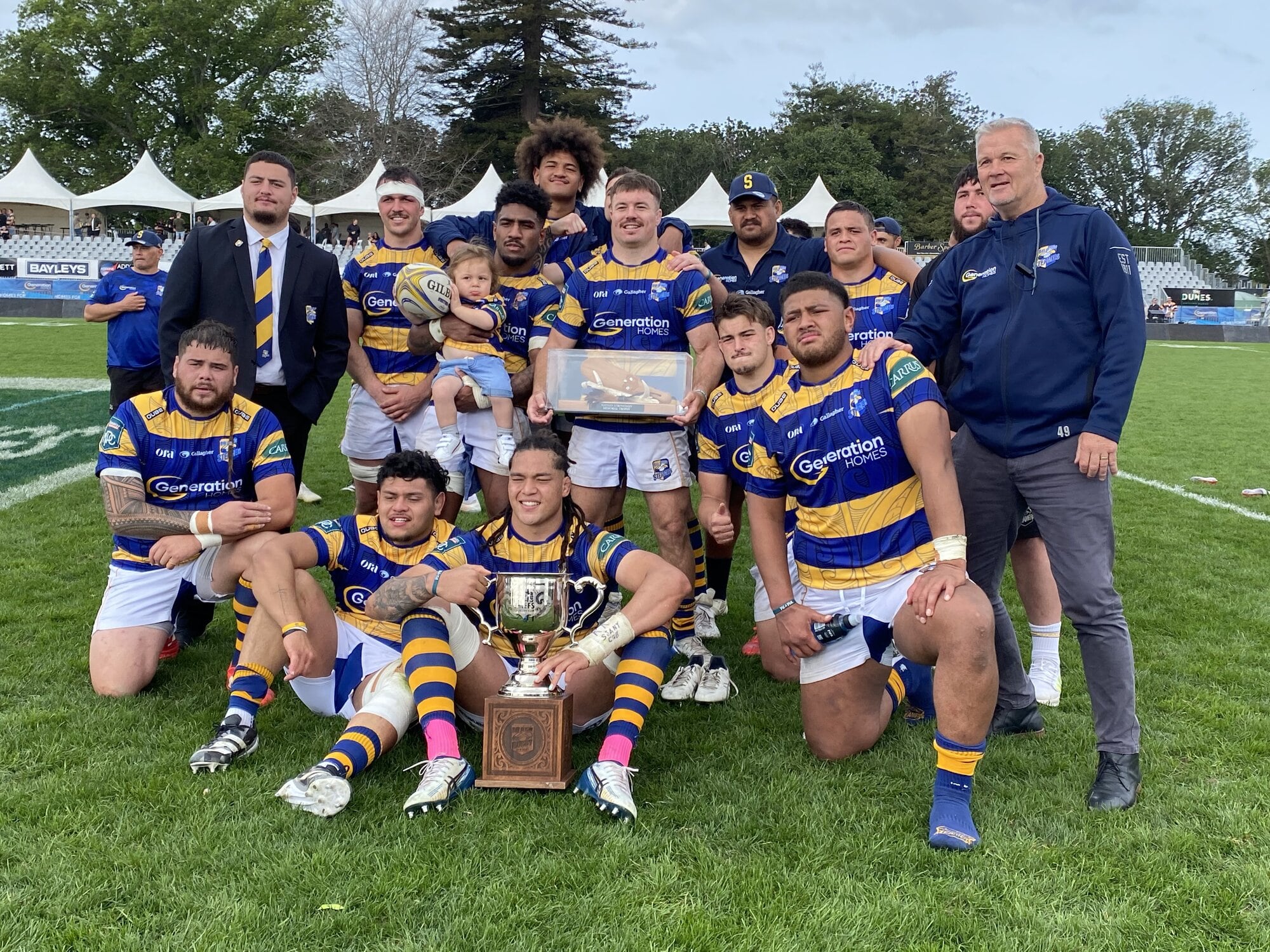 Bay of Plenty Steamers enjoying retaining the Chief’s Cup and the Nathan Strongman Memorial Trophy. Photo / Rosalie Liddle Crawford
