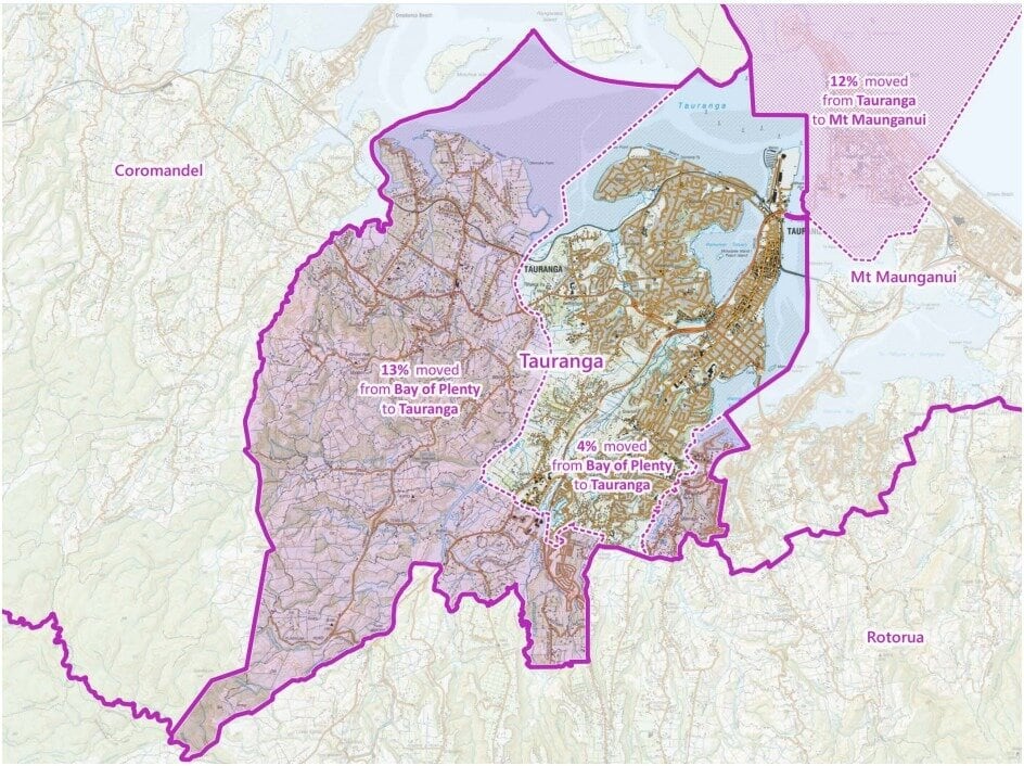  How the proposed electorate changes would affect Tauranga and Bay of Plenty (to be renamed Mt Maunganui) borders. Graphic / Representation Commission