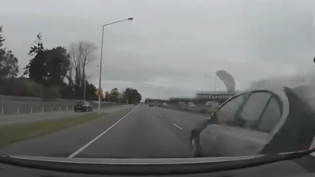 Watch: Christchurch driver’s chilling near-miss on motorway Watch: Christchurch driver’s chilling near-miss on motorway