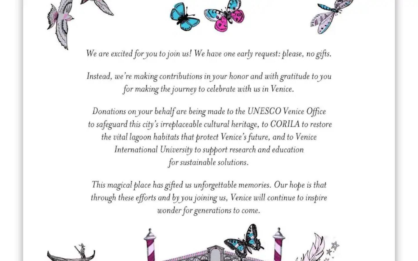 The leaked invite, decorated with butterflies, shooting stars, gondoliers and the historic Rialto Bridge. Photo / Supplied