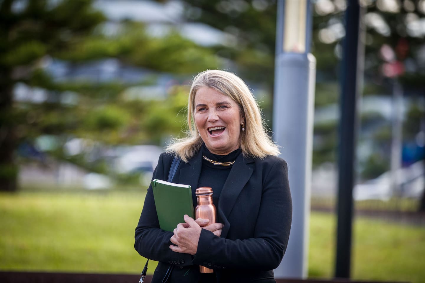 Gunn and her supporters were in high spirits on Tuesday when they appeared at the Manukau District Court and they appeared buoyant again when they returned on Friday. Photo / Michael Craig