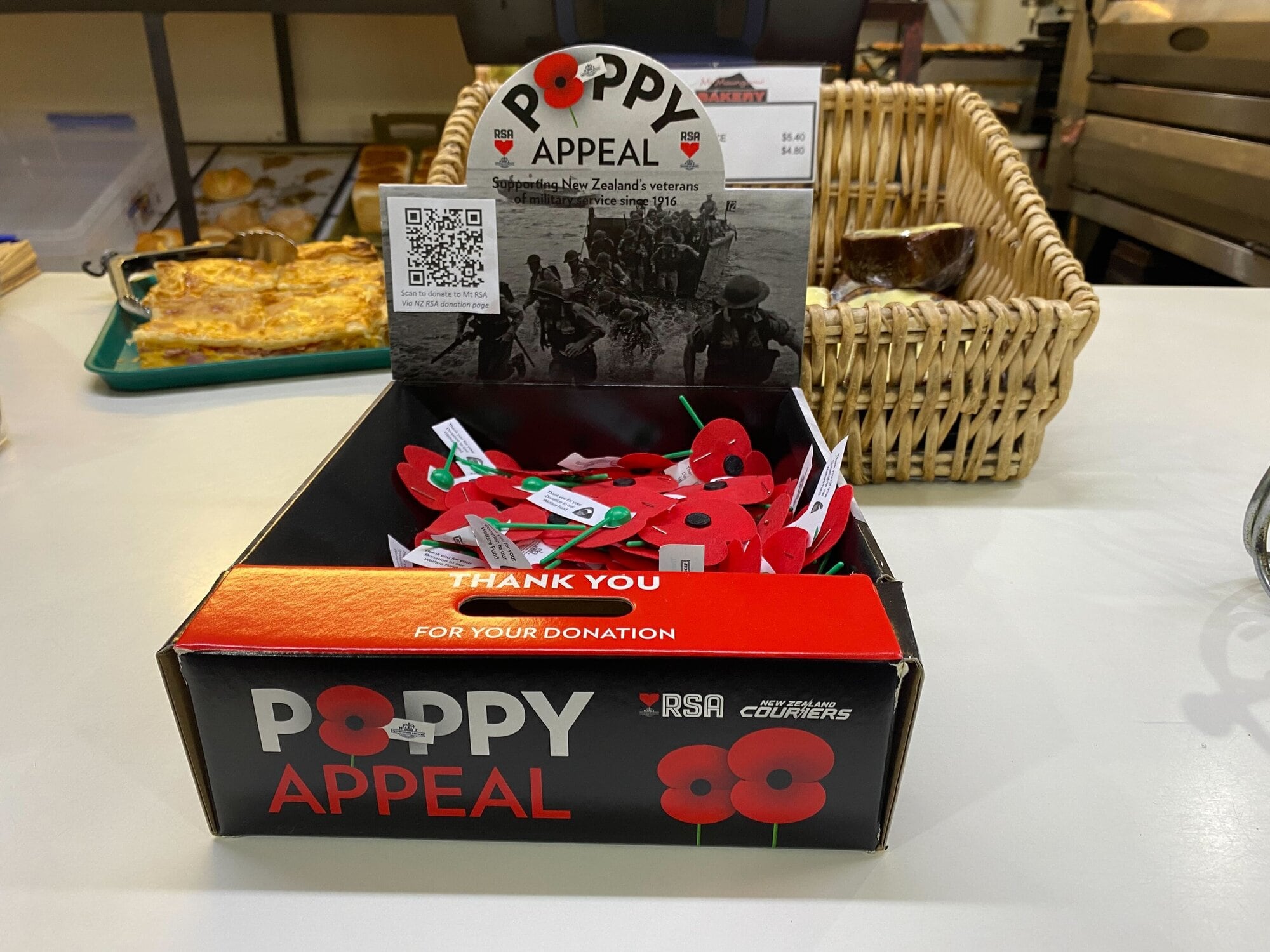  Poppy appeal boxes can be found in businesses, schools and retirement villages.  Photo / Rosalie Liddle Crawford