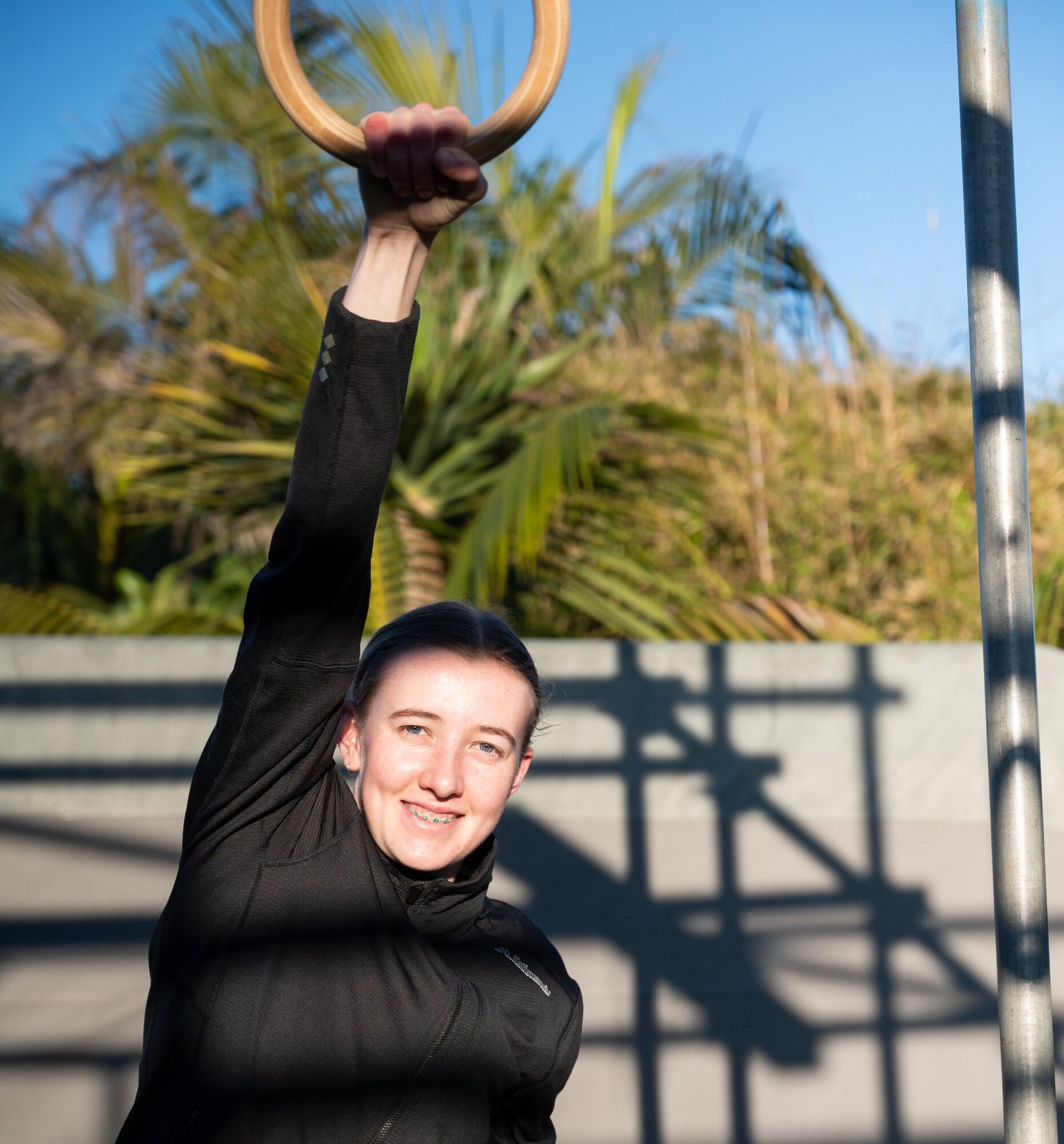 Caitlyn Fortescue on her training obstacle course at home. Photo / Brydie Thompson.  