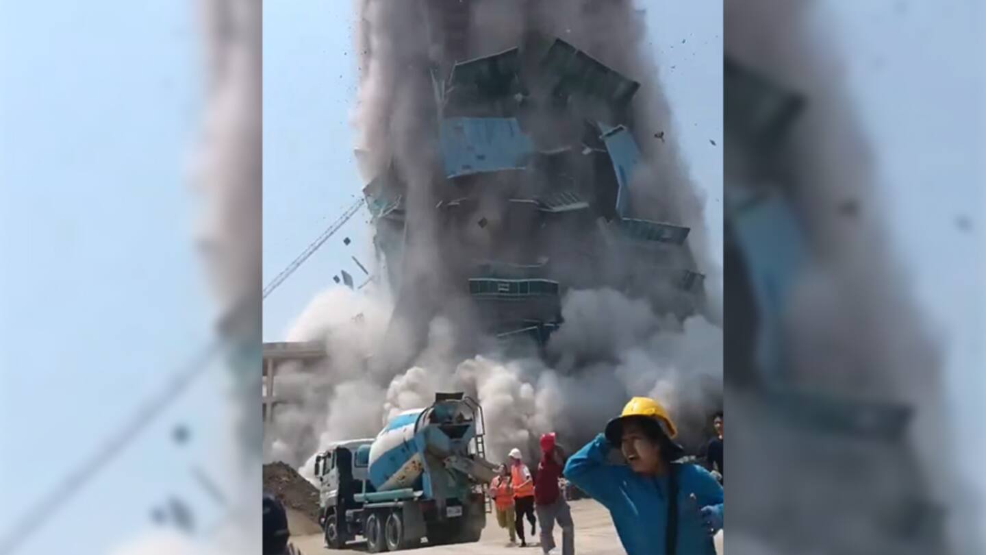 Dramatic video from Bangkok showed a building under construction collapse after the city was rocked by an earthquake.