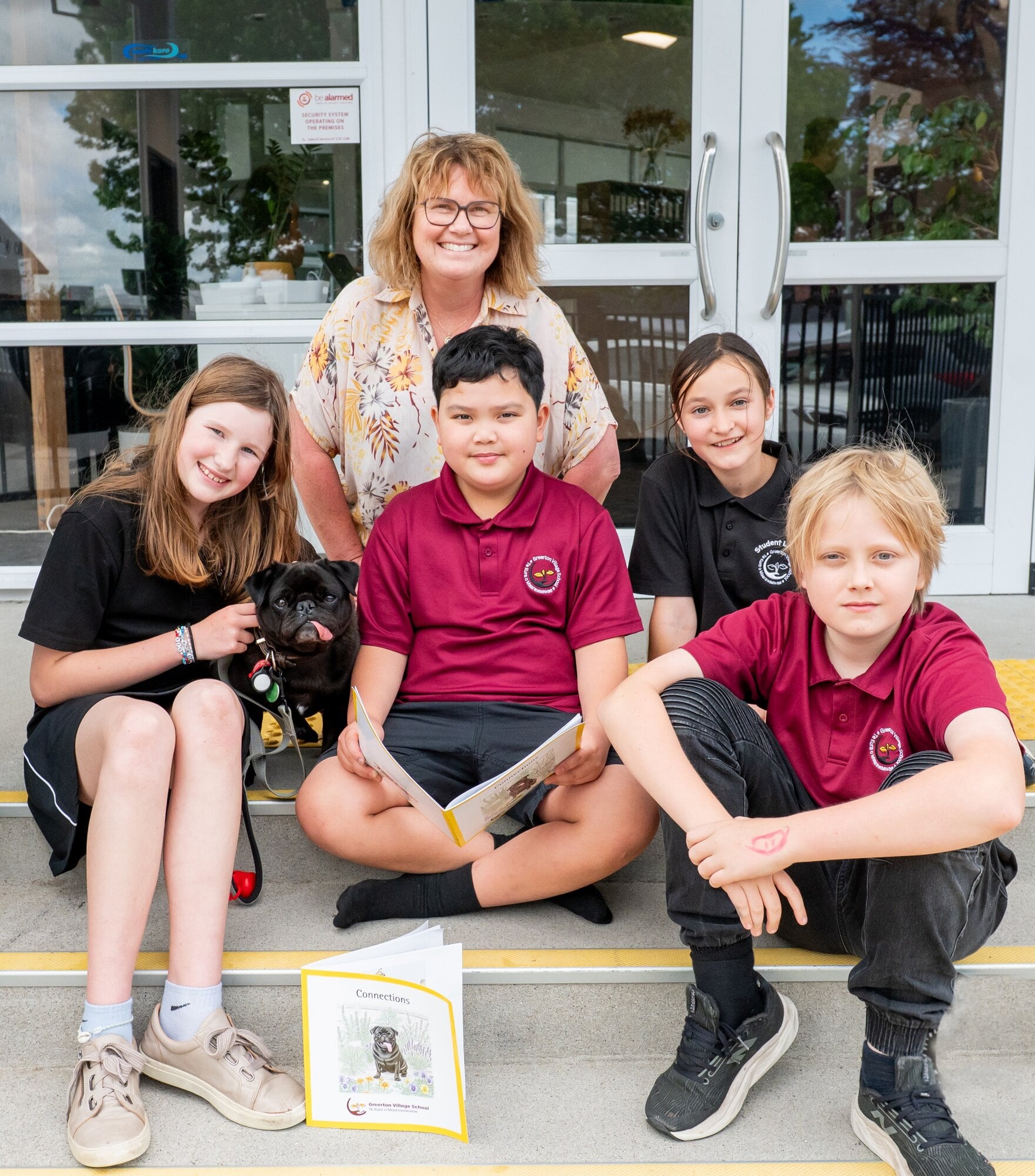 Teacher Sharyn Jones, with students Bethany Hansen, 11, Vienne Uytingco, 10, Hannah Hodgkinson, 11, and Leo Miettinen-Armitage, 11. Photo / Brydie Thompson