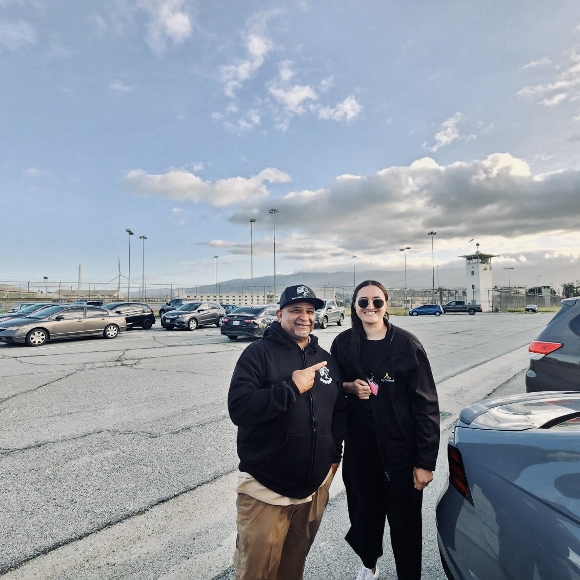  Katarina Ngatai and Sam Cunningham (re-entry manager at Barrios Unidos) at Soledad State Prison, California. Photo / Supplied