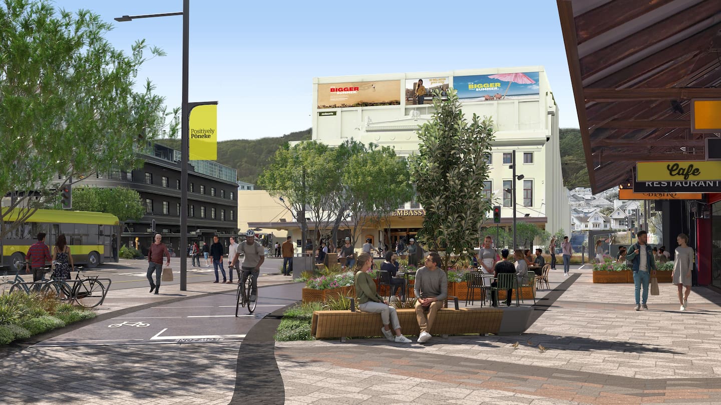 Wellington City Council's design for the Golden Mile on Courtenay Place. Image / WCC