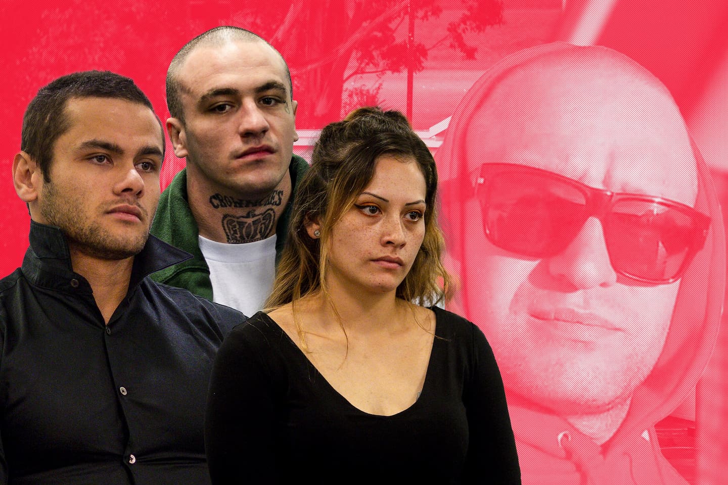 Julius Te Hiva Ka, Ethan Dodds and Tamirah Baker were on trial together in the High Court at Auckland following the June 2022 shooting death of Ben McIntosh (background) in the carpark of a Glen Eden reserve. Photo / Dean Purcell