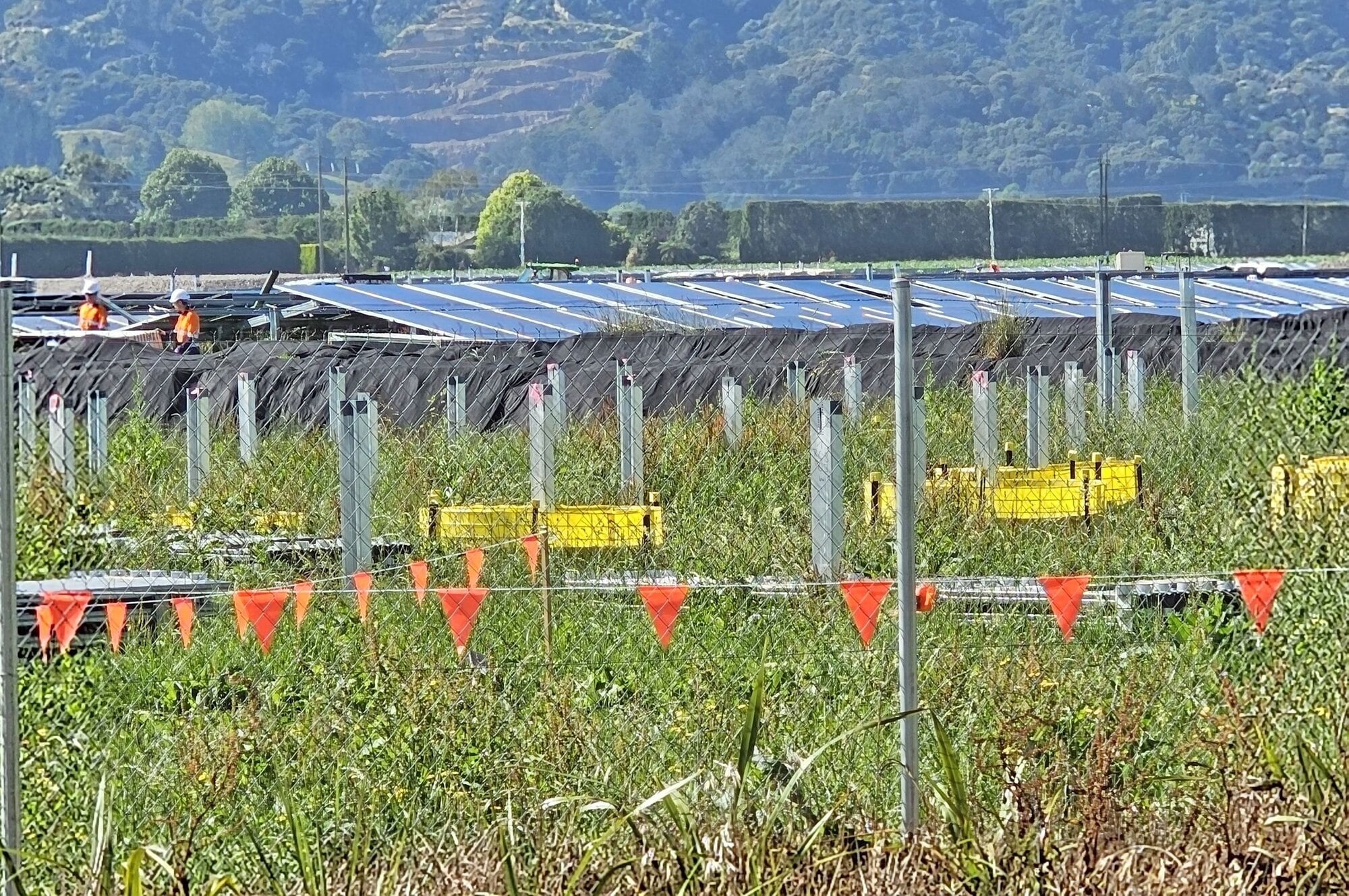  Work taking place on the new solar farm between Western Drain Rd and Putiki Rd, as seen from Putiki Rd. Photo / LDR