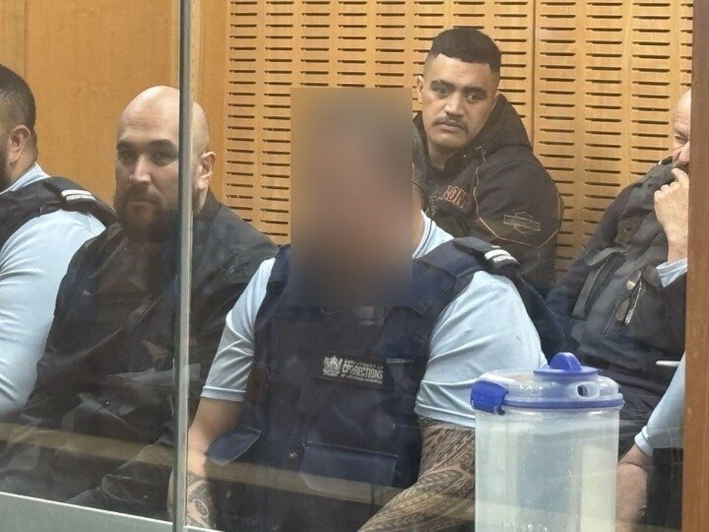 Tribesmen Aotearoa vice president Heremaia Gage, left, and patched member Ngahere Tapara in the High Court at Hamilton today. Photo / Belinda Feek