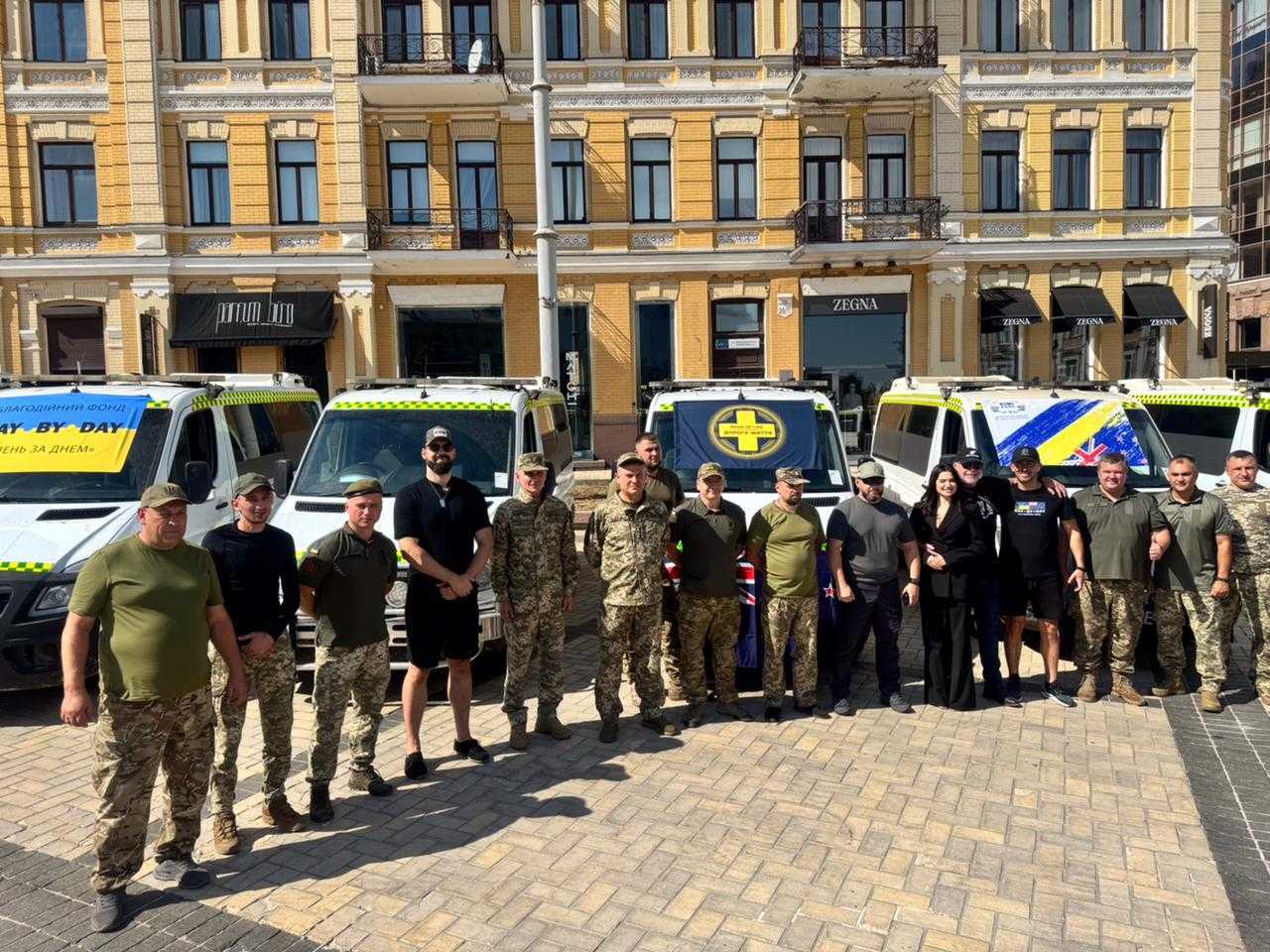 Tenby Powell donated 16 ambulances to Ukrainian medical services during a ceremony in the capital Kyiv. Photo / supplied