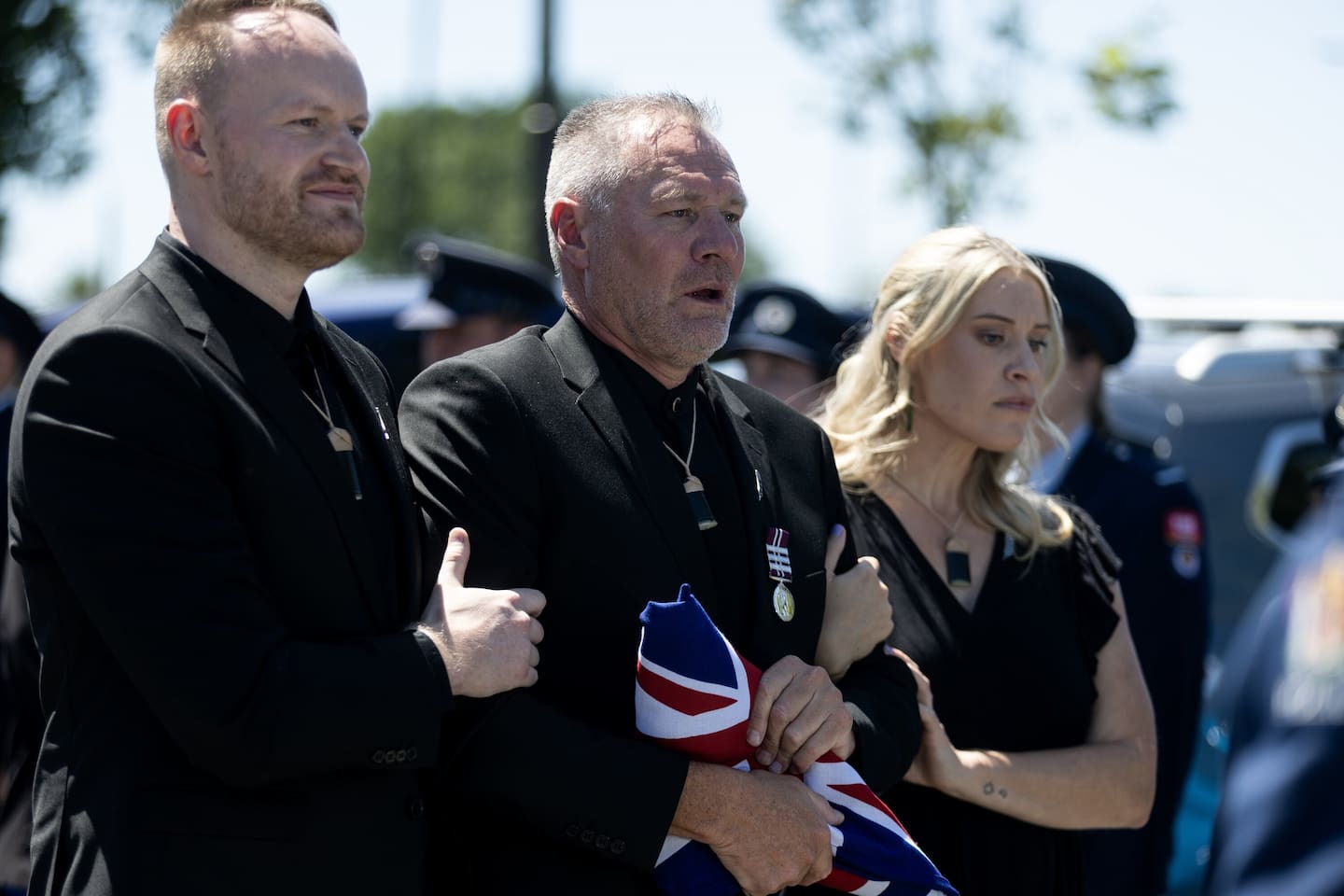 The family of Senior Sergeant Lyn Fleming at her funeral. Photo / George Heard