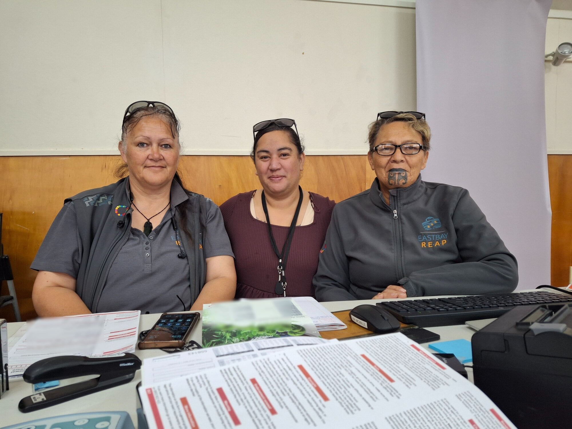  Kelly Tuari and Gaylene Kohunui, from Eastbay REAP and Arlouise Brooking (middle) from Waka Kotahi at Mangatawa Marae.