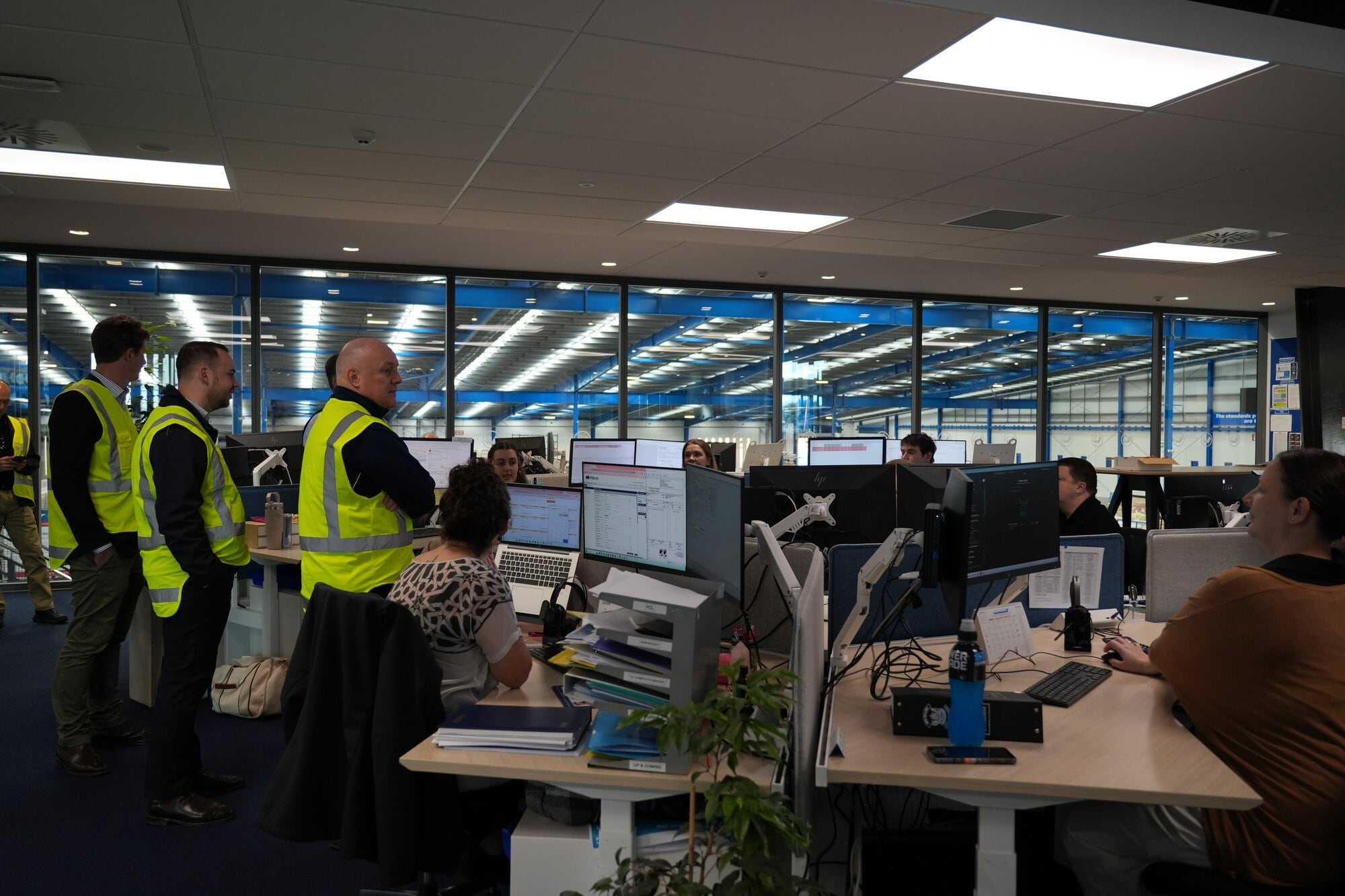 Prime Minister Christopher Luxon checks out the office environment at Mainfreight Tauranga after the announcement of Ikea's distribution partnership with Mainfreight and NZ Post. Photo / Bijou Johnson