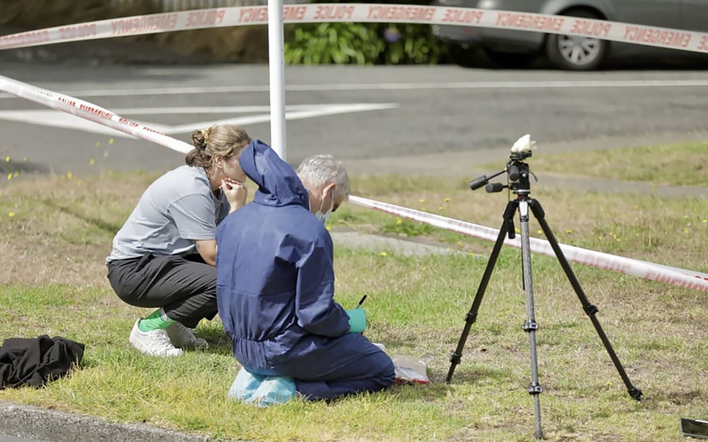 Police forensics markings outside a house on Darlington Road, Miramar, Wellington 17 March. Photo / RNZ