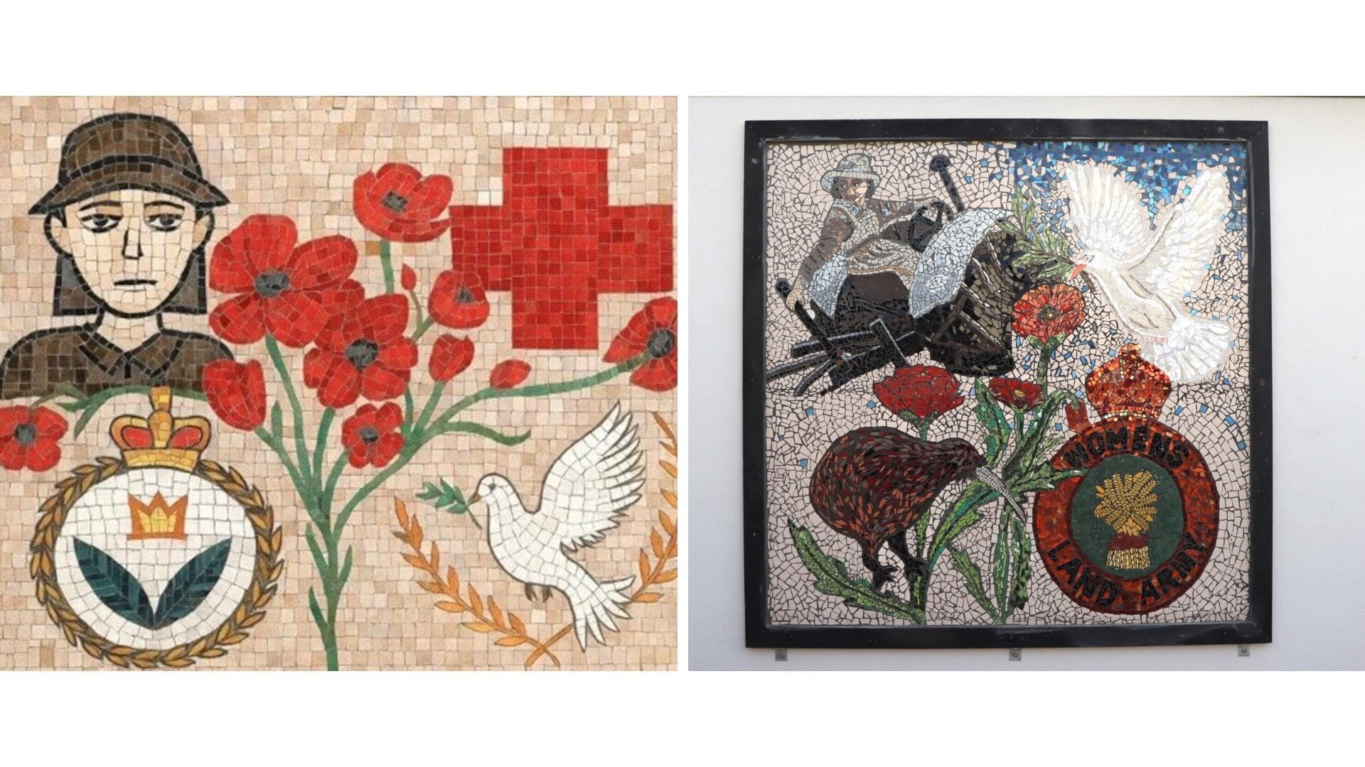  The original mosaic design (left) and the completed mosaic piece (right).
