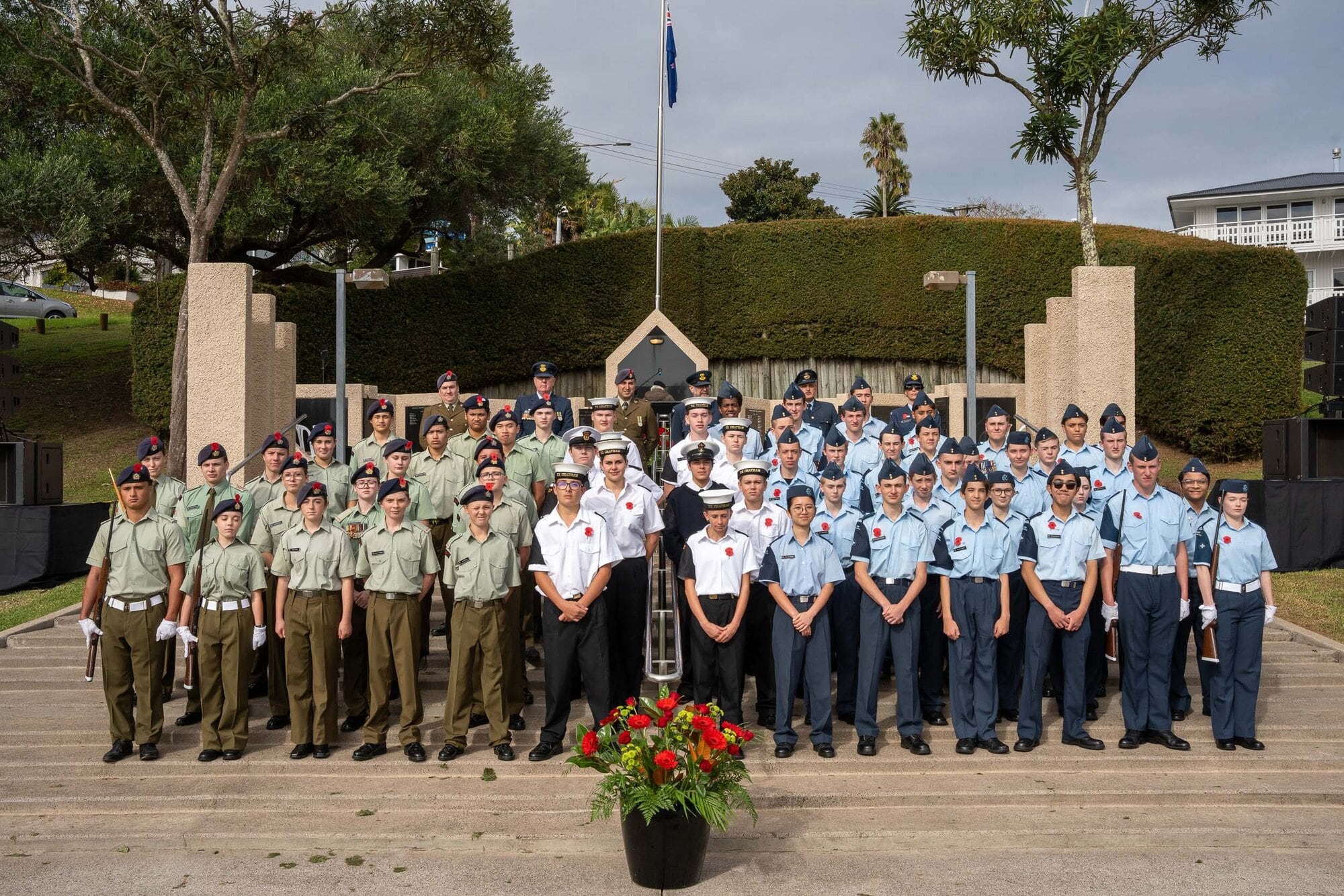 Cadets from the Air Force, Army, and Navy at the Tauranga Civic Memorial Service at Memorial Park in 2024. Photo / Simon Dawson Photography