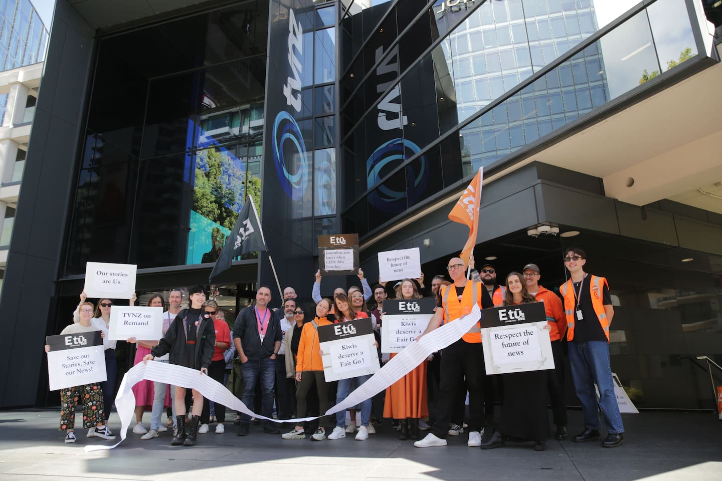 TVNZ staffers outside the organisation's HQ. Photo / Sylvie Whinray