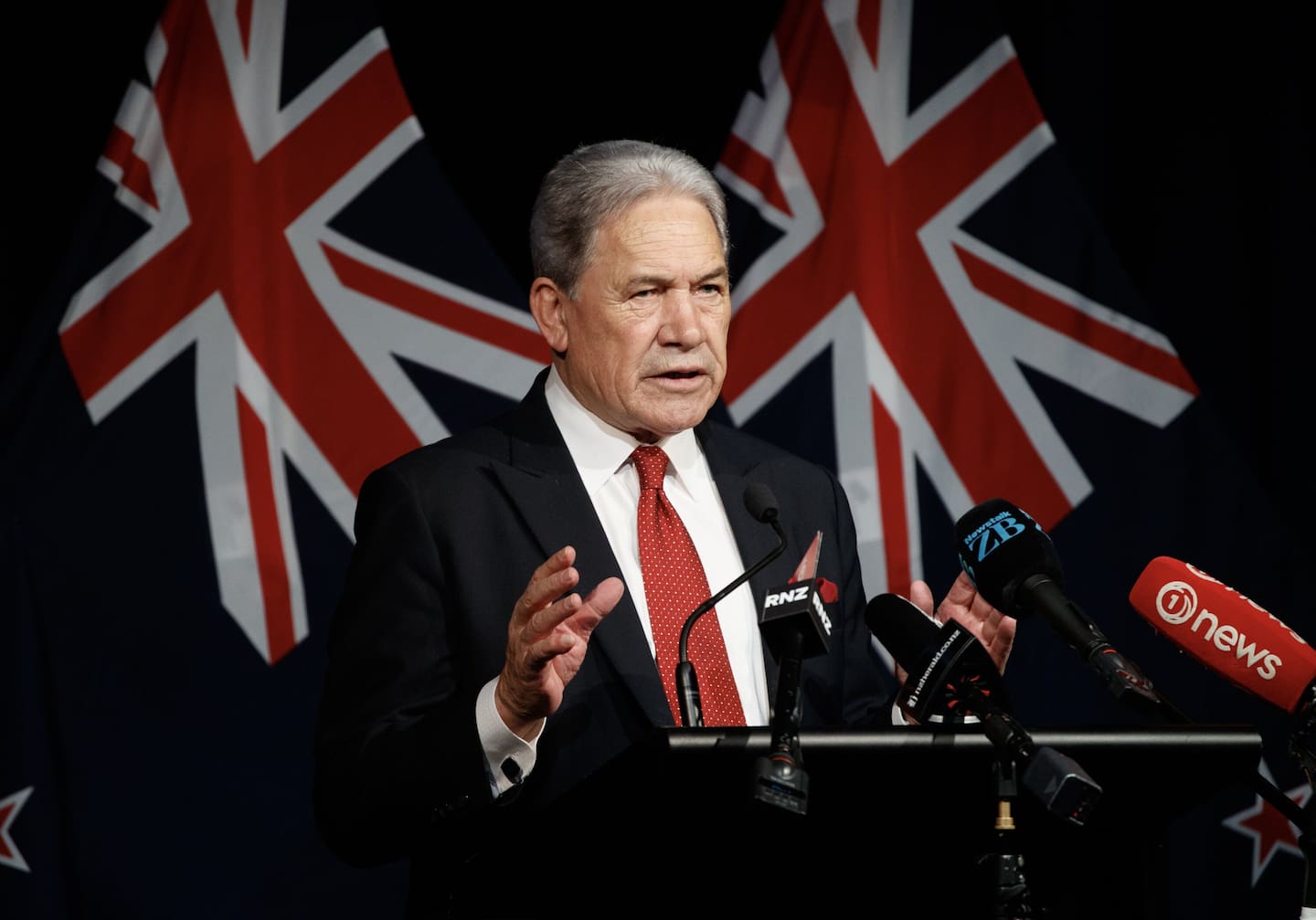 NZ First leader Winston Peters gave a speech which was very similar to what he said during the election campaign. Photo / Mark Mitchell