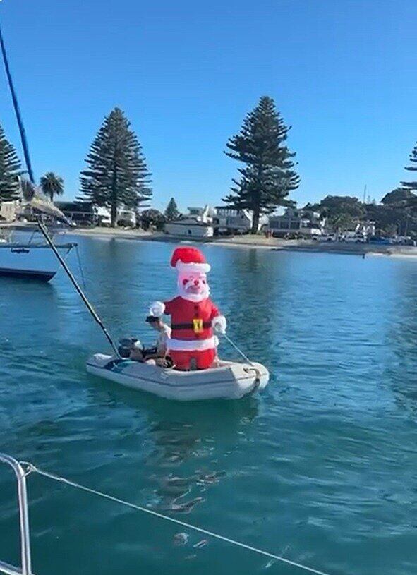  Santa Claus joining the fleet in Pilot Bay. 