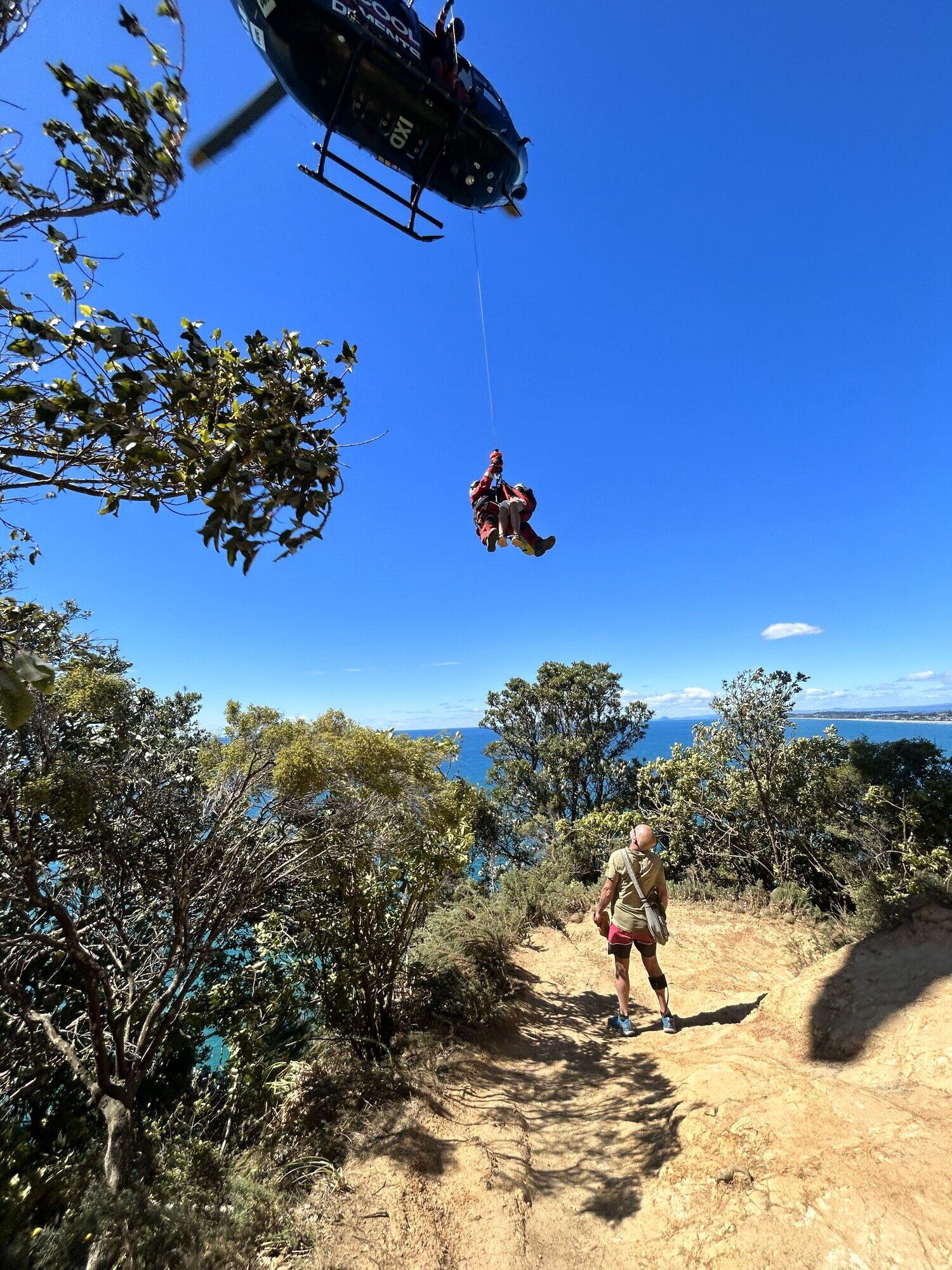  The helicopter rescue from the Orokawa Track. Photo / Supplied