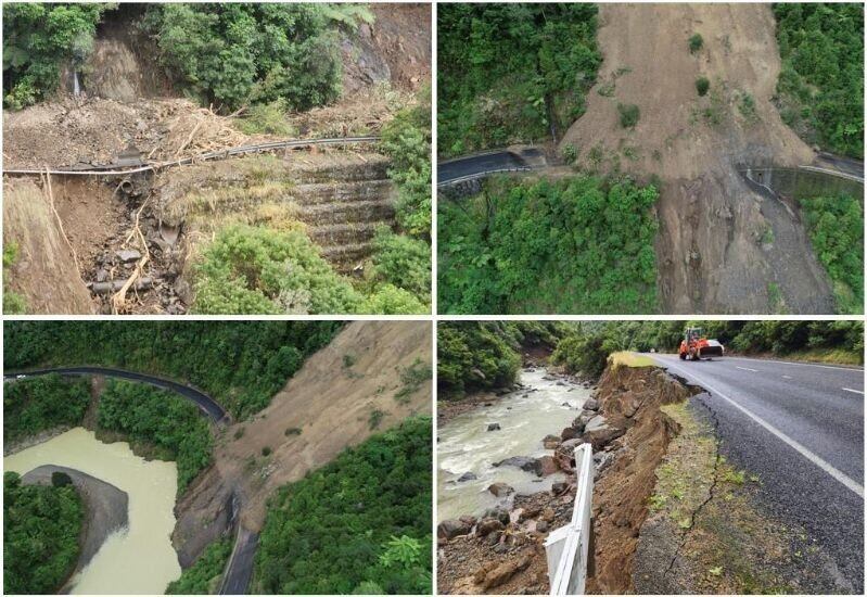  Multiple slips along State Highway 2 through Waioweka Gorge. Photo / NZTA