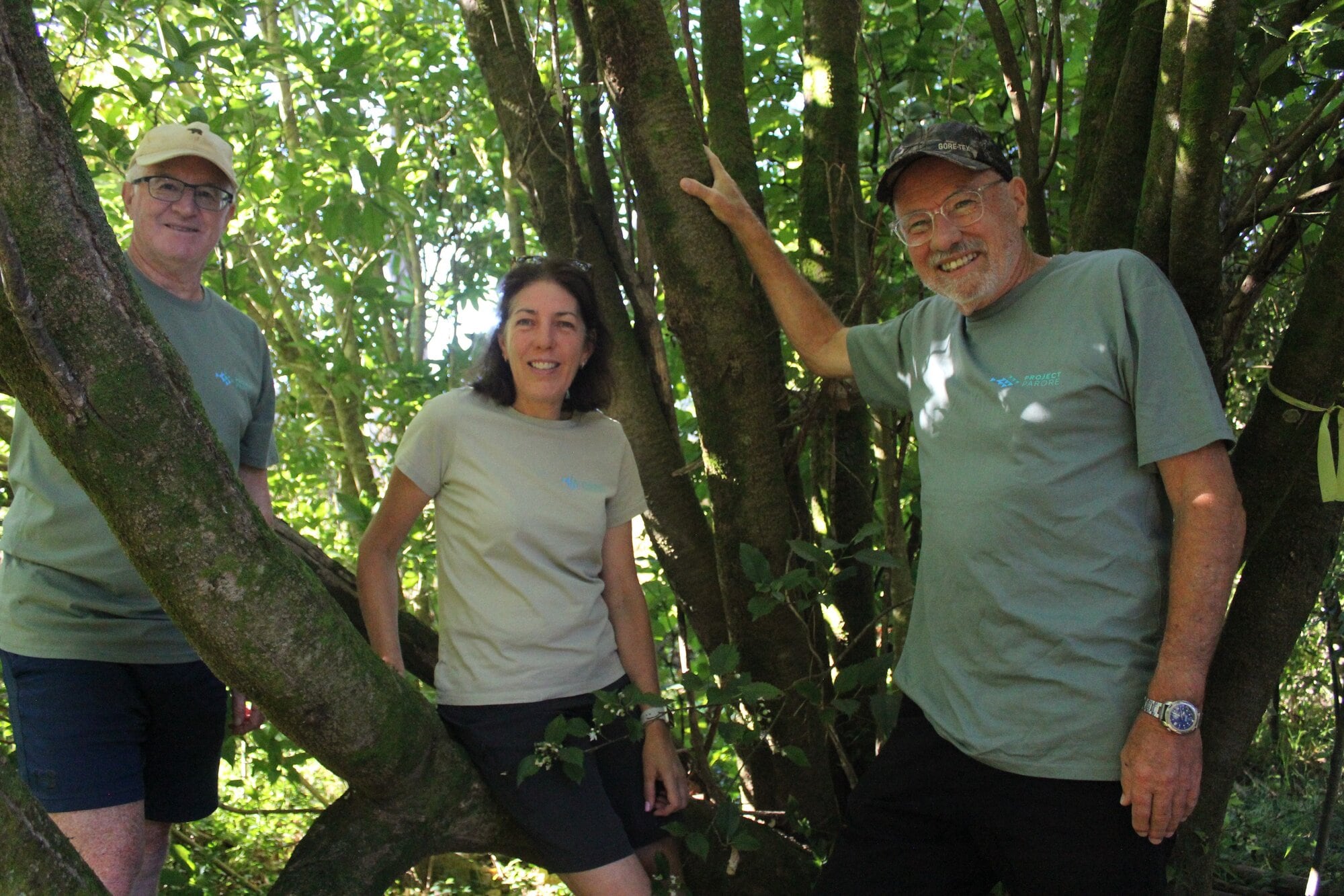  Renaturing Katikati volunteer Tony Salisbury (left) with coordinator Sharon Strong and volunteer John Strongman. Photo / Debbie Griffiths