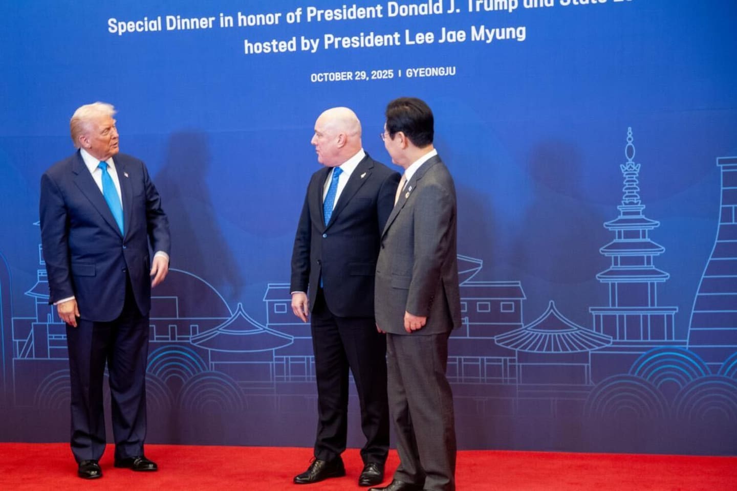US President Donald Trump waited while Prime Minister Christopher Luxon met the Korean leader. Photo / Jamie Ensor/Pool