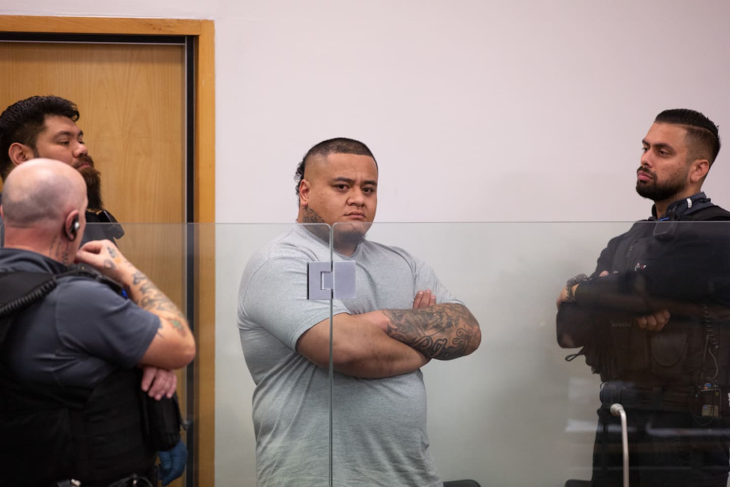 Sione Tupou appears in the Auckland District Court on July 18 charged with the murder of Texas Jack Doctor in Mt Wellington. Photo / Sylvie Whinray