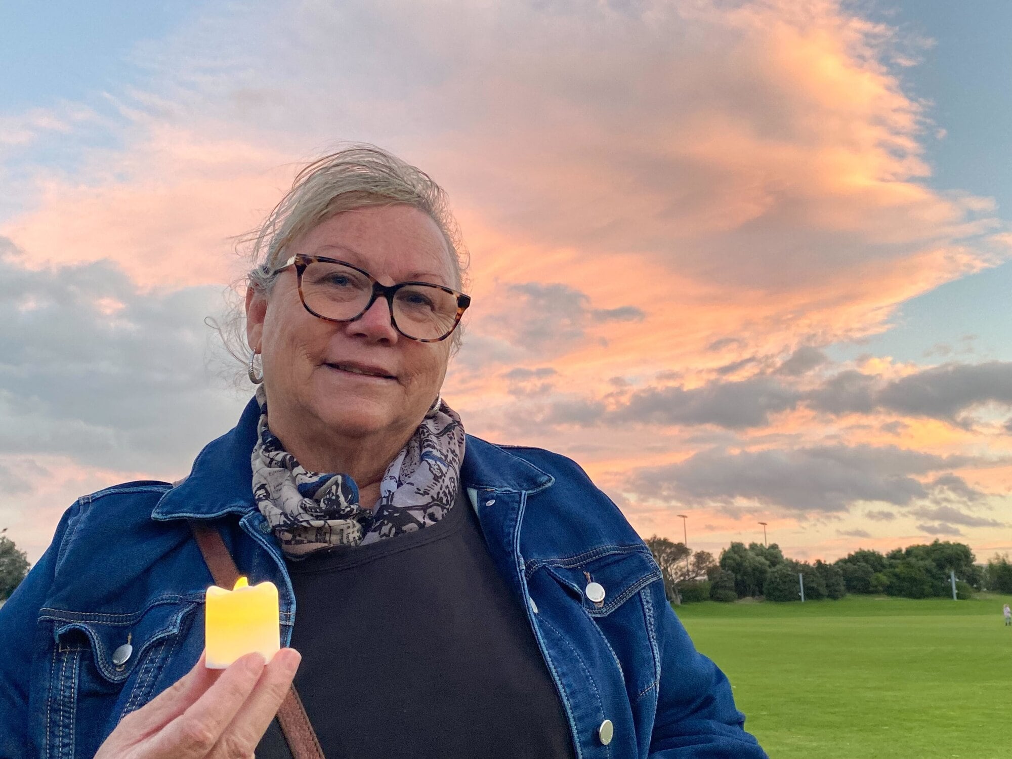Deby Davis at the vigil at Blake Park on Sunday, January 25. Photo / Rosalie Liddle Crawford