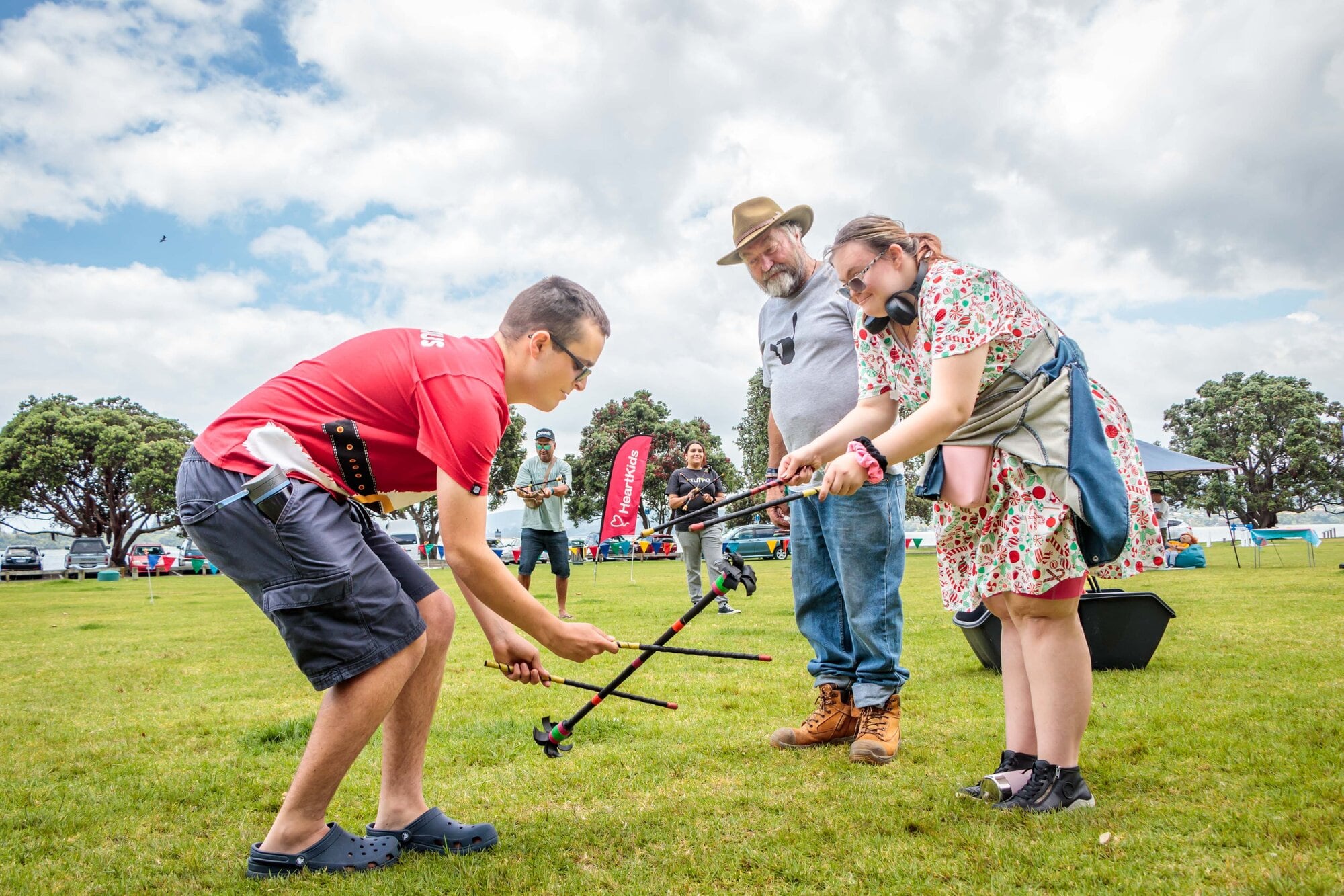 Issac Laurance, Pete Lumos Wyatt and Tara O’Neil at Memorial Park in 2024. Photo / Kelly O'Hara Images