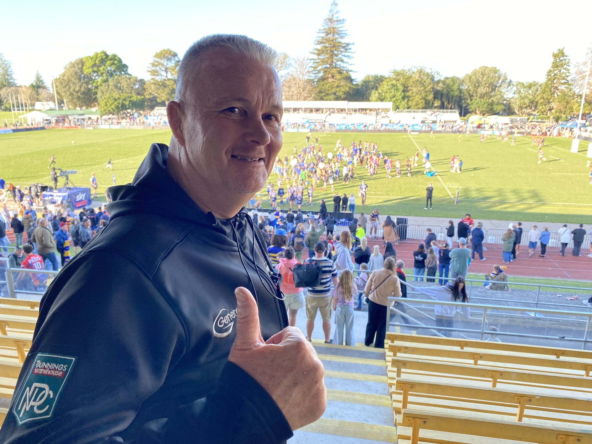 Bay of Plenty head coach Richard Watt looking happy at the result. Photo / Rosalie Liddle Crawford