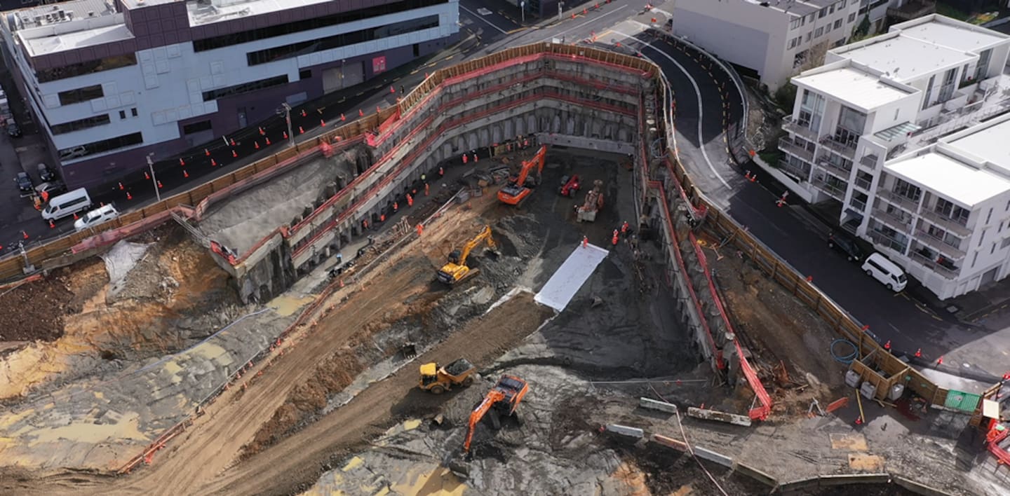 Over 130,000 cubic metres of dirt was removed from a hill in Eden Terrace to enable the construction of tunnels through to Britomart in the central city. Photo / City Rail Link