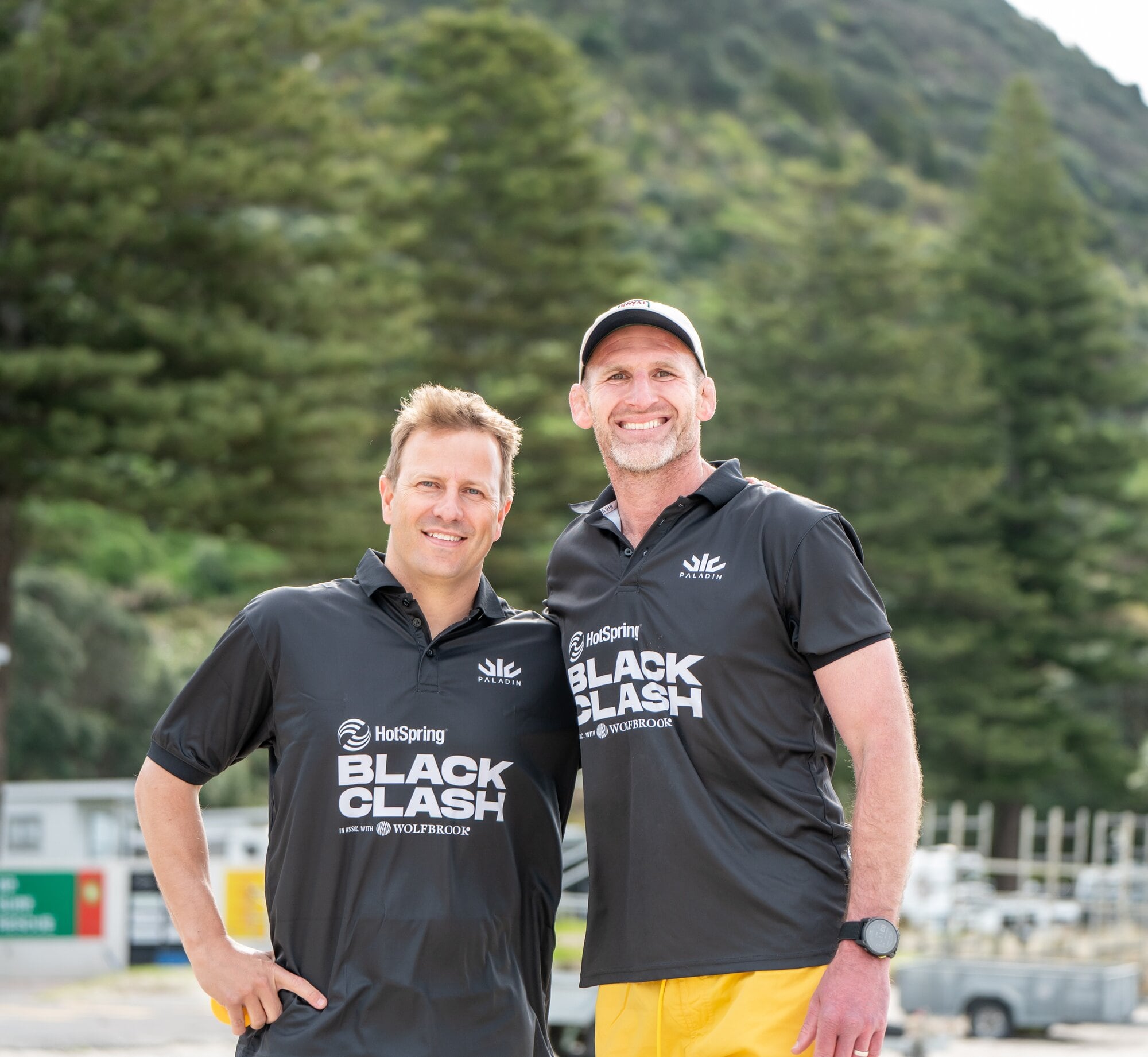 Neil Wagner and Kieran Read rub shoulders at Mount Maunganui beach ahead of January's Black Clash. Photo / Brydie Thompson