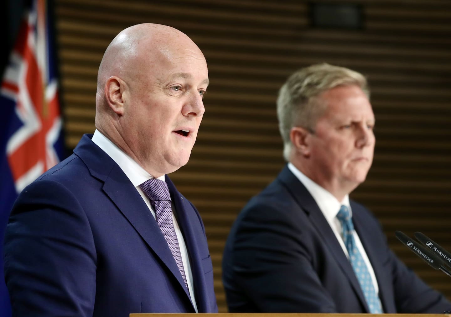 Prime Minister Christopher Luxon and Trade Minister Todd McClay during today's post-Cabinet press conference at Parliament. Photo / Mark Mitchell