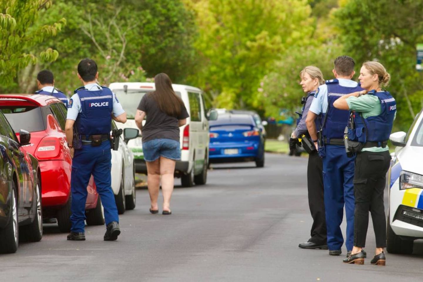 Police at the scene of a shooting on Thatcher St, Mission Bay. Photo / Jason Dorday