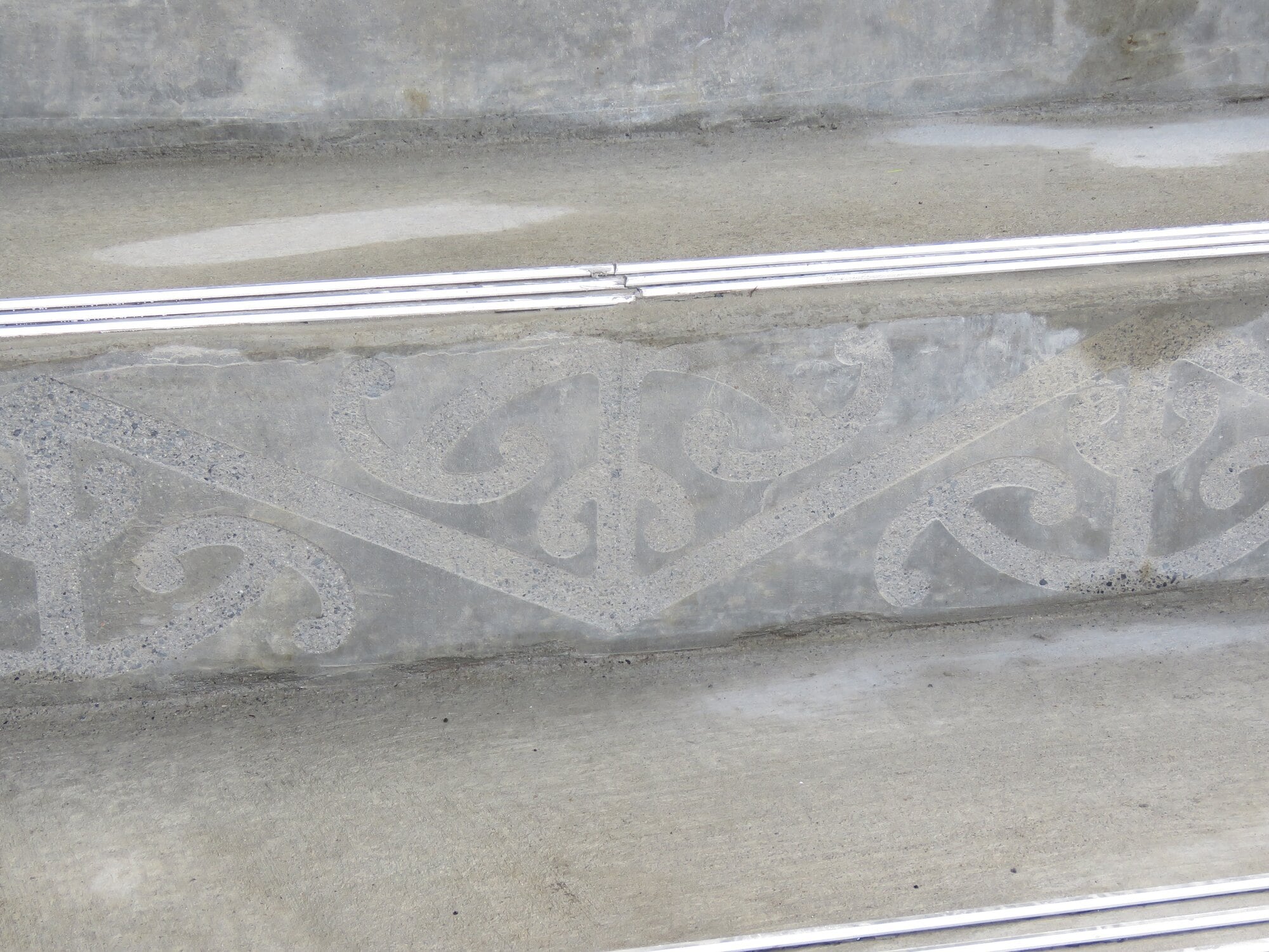 The kōwhaiwhai pattern on the new library steps comes from Ōtāwhiwhi Marae. Photo / Merle Cave