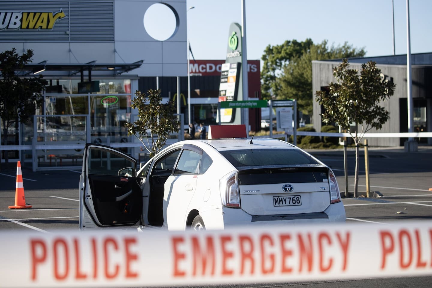 The crime scene near Christchurch Airport after a taxi driver was stabbed by Rangimaria Sellars. Photo / George Heard