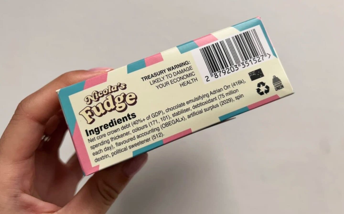"Nicola's Fudge", released by the Taxpayers' Union targeting Finance Minister Nicola Willis, who called the group's approach "silly stunts". Photo / RNZ