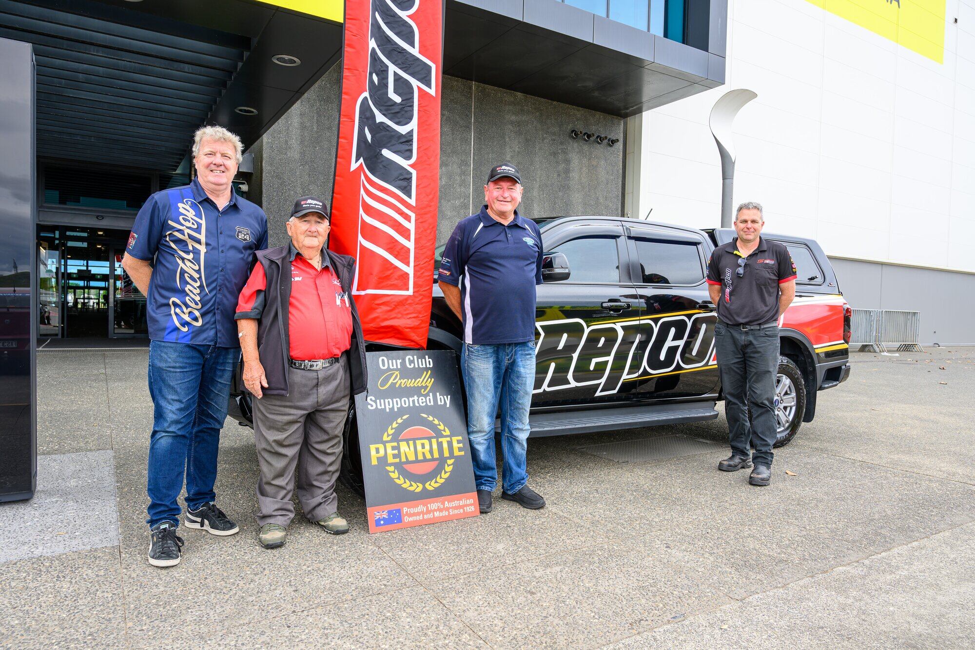 REPCO Tauranga Auto Extravaganza organisers Keith Sawyer, Neville McKay, Barry Gordon and REPCO NZ regional manager Craig Sherriff get ready for the show at Mercury Baypark on March 8. Photo / David Hall
