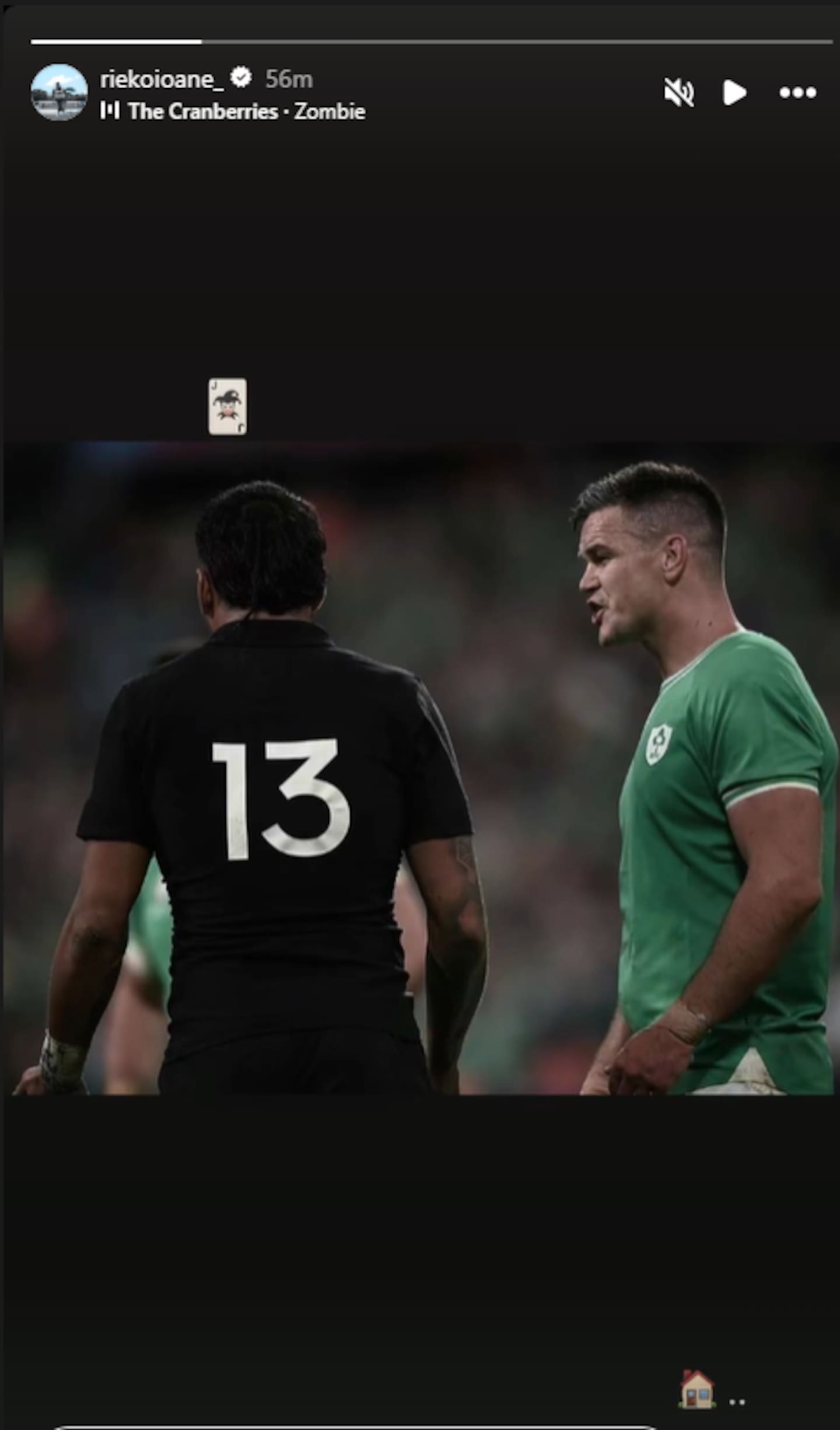 Rieko Ioane has taken to social media as the Irish-All Blacks rivalry reaches a new height. Photo / Instagram @riekoioane_
