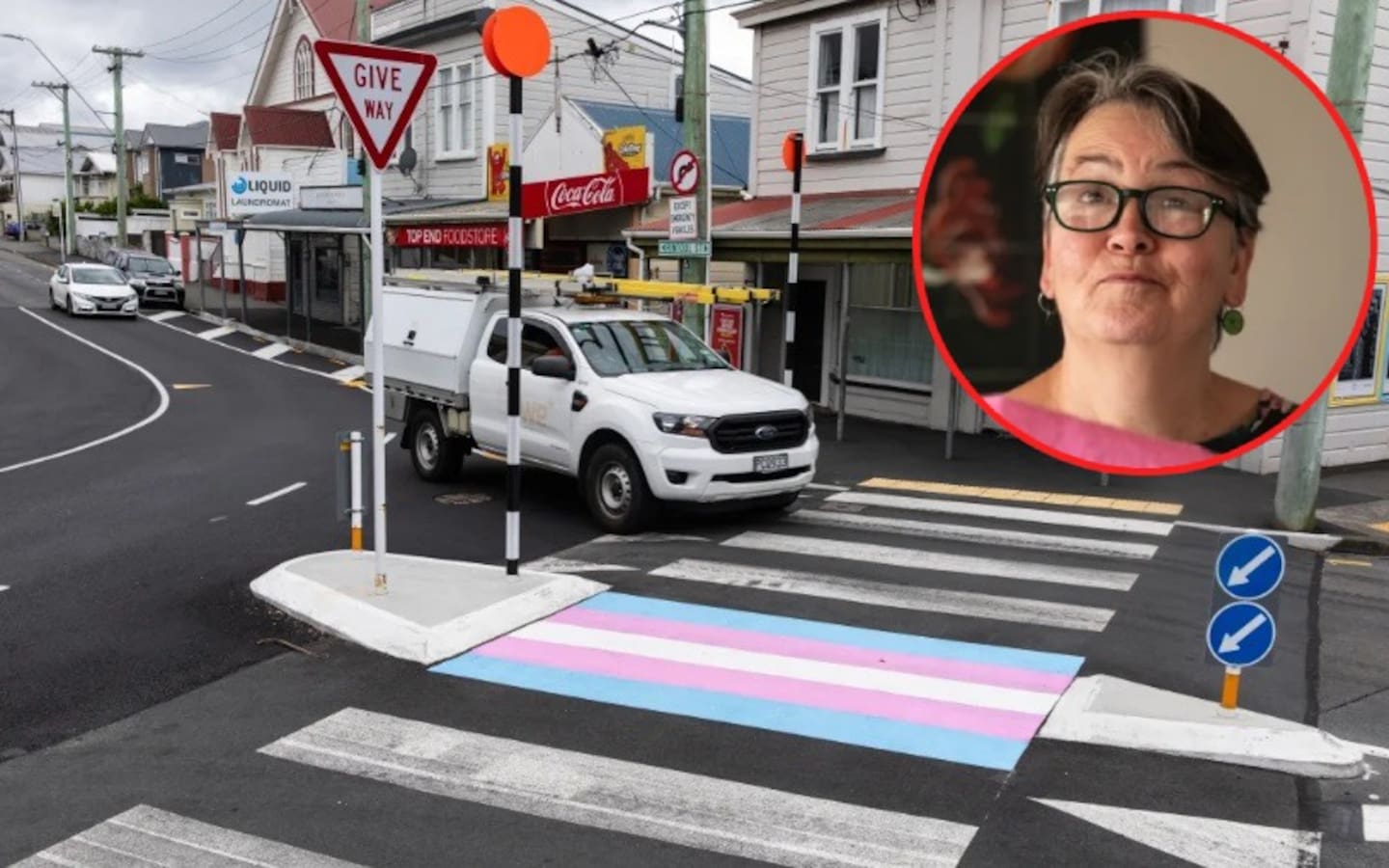 Deb Potter said she and three others elaborately planned the action of painting colours from the Transgender pride flag into a Wellington pedestrian crossing. Photo / RNZ