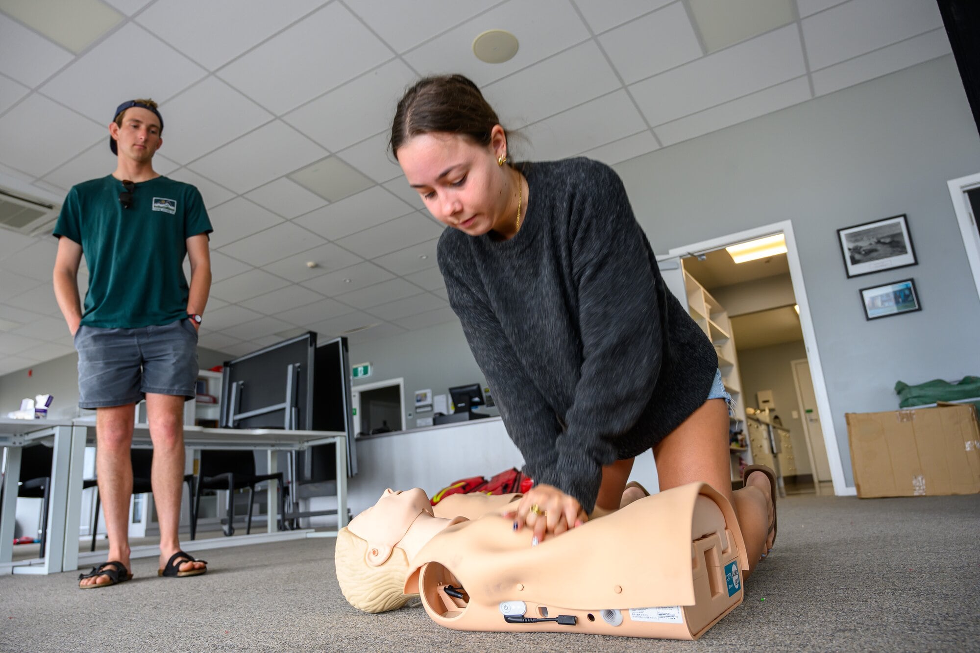 Rose Swain doing CPR training at Mount Maunganui Lifeguard Service. Photo / David Hall