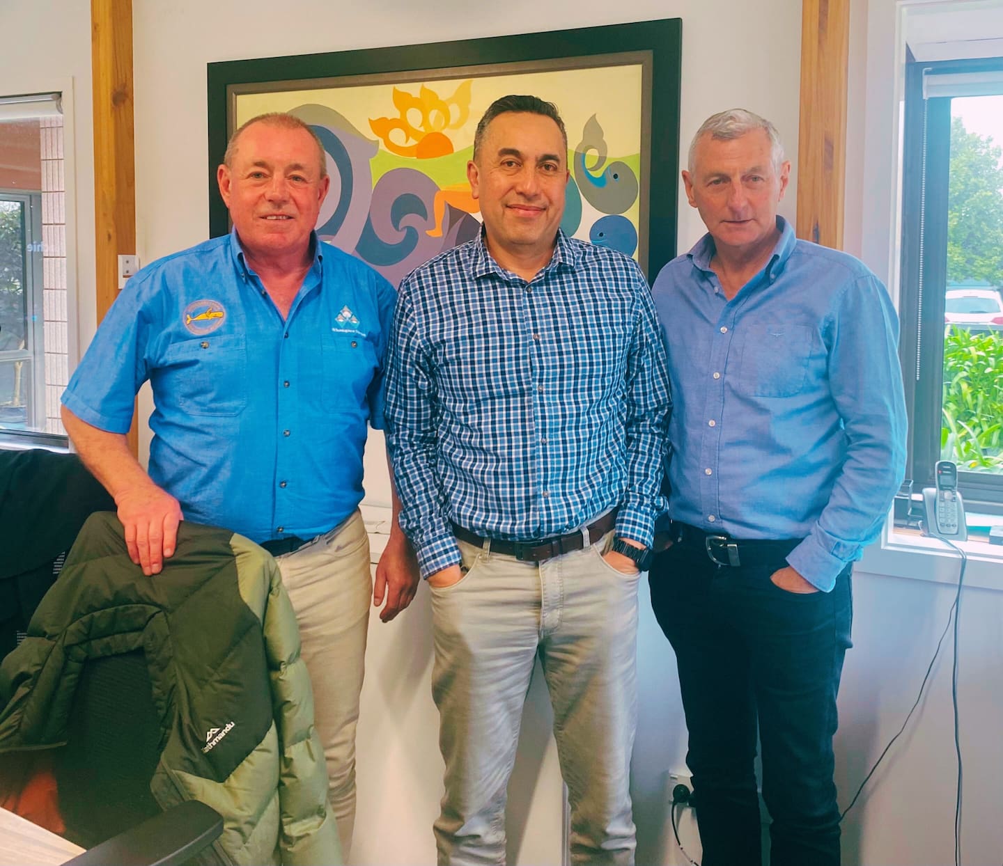 Wh膩ng膩r膩 Farm Business Manager Ray Leach, Tupuna Mai founder Phil Kupenga and Wh膩ng膩r膩 Farms CEO Anthony Creswell have been working together to implement the AI tool.
