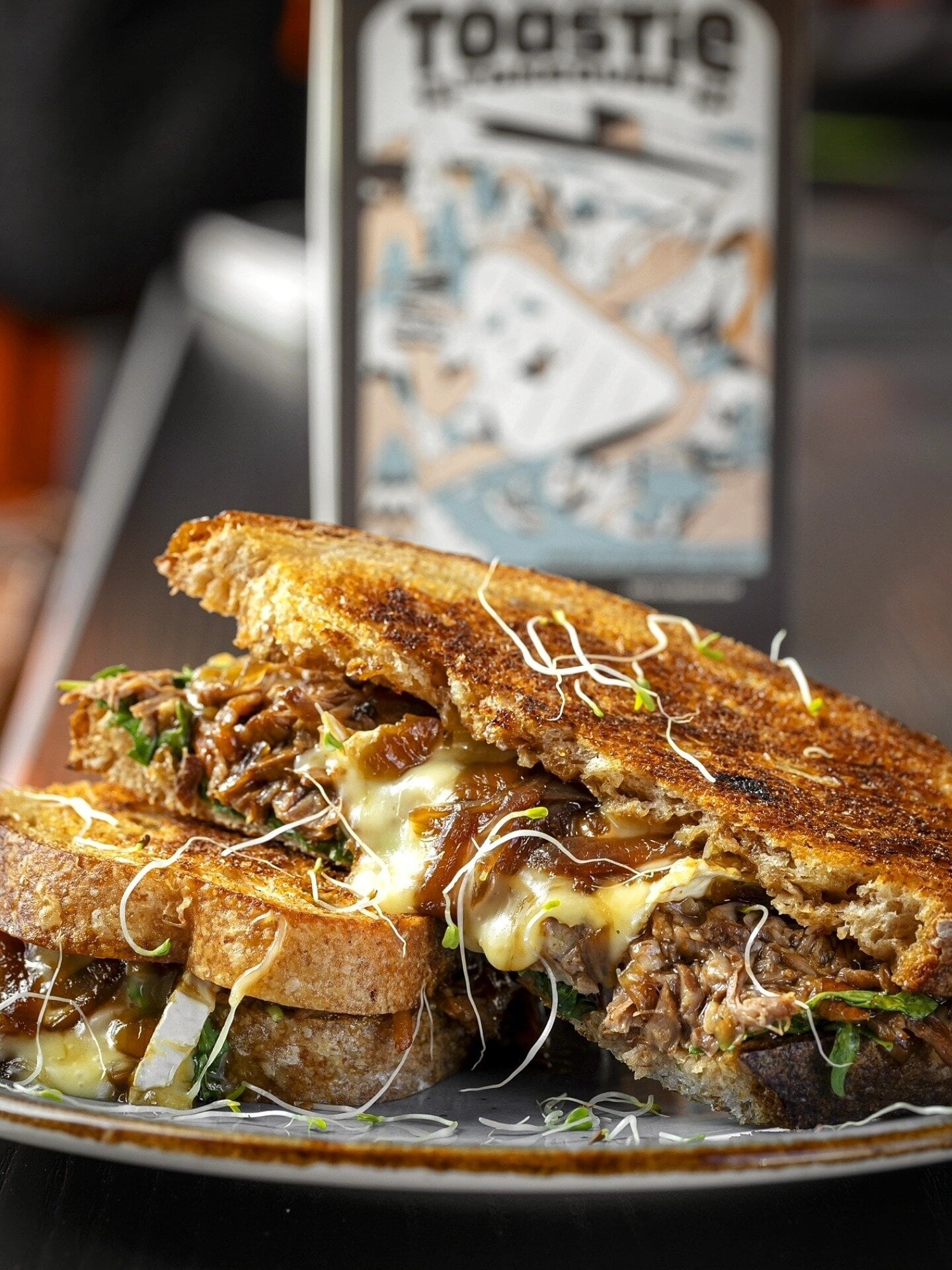 Lime Cafe's toastie finalist in the Great New Zealand Toastie Takeover, the Hogget Stuck in Spelt. Photo / Supplied