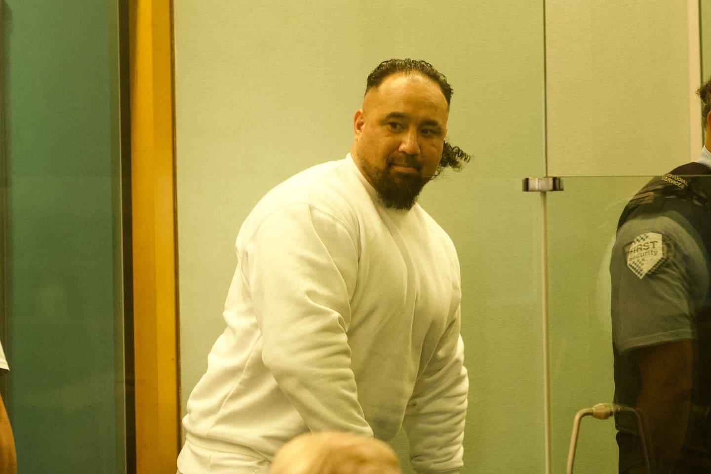 Christopher Tean Salt appears in the High Court at Auckland for sentencing after a jury found him guilty of the August 2023 murder of Tofi Matagi in a Mt Roskill bar. Photo / Jason Dorday